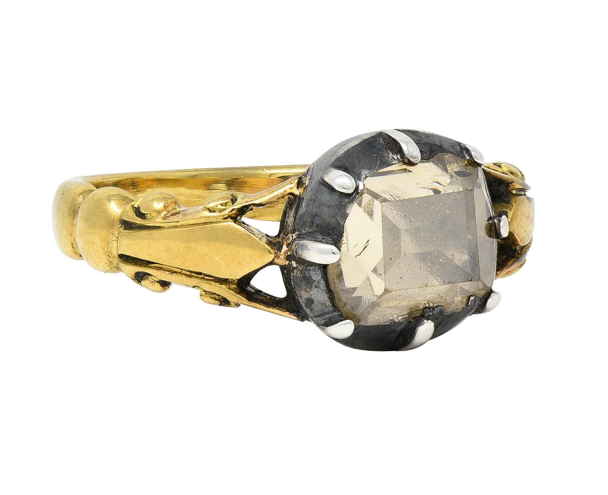 Georgian Foil Backed Diamond 18K Gold Silver Colette Fleur-De-Lis Antique Ring