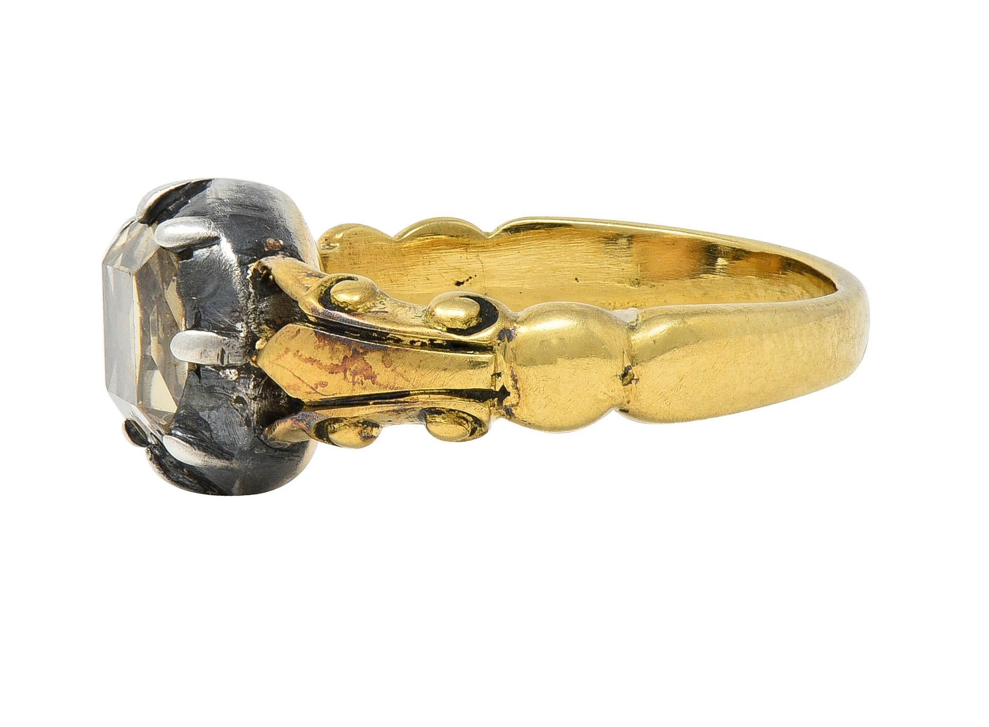 Georgian Foil Backed Diamond 18K Gold Silver Colette Fleur-De-Lis Antique Ring