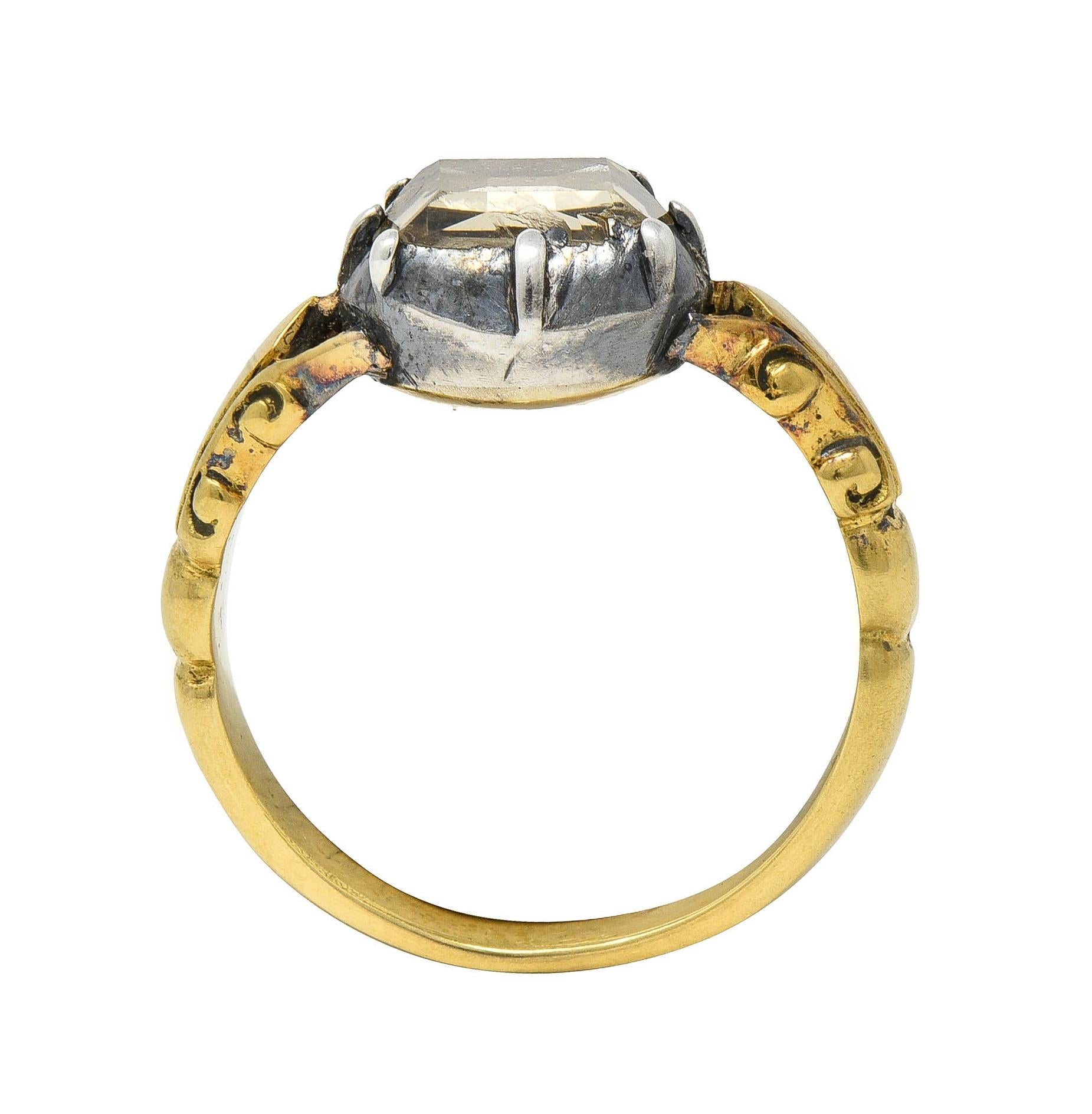 Georgian Foil Backed Diamond 18K Gold Silver Colette Fleur-De-Lis Antique Ring