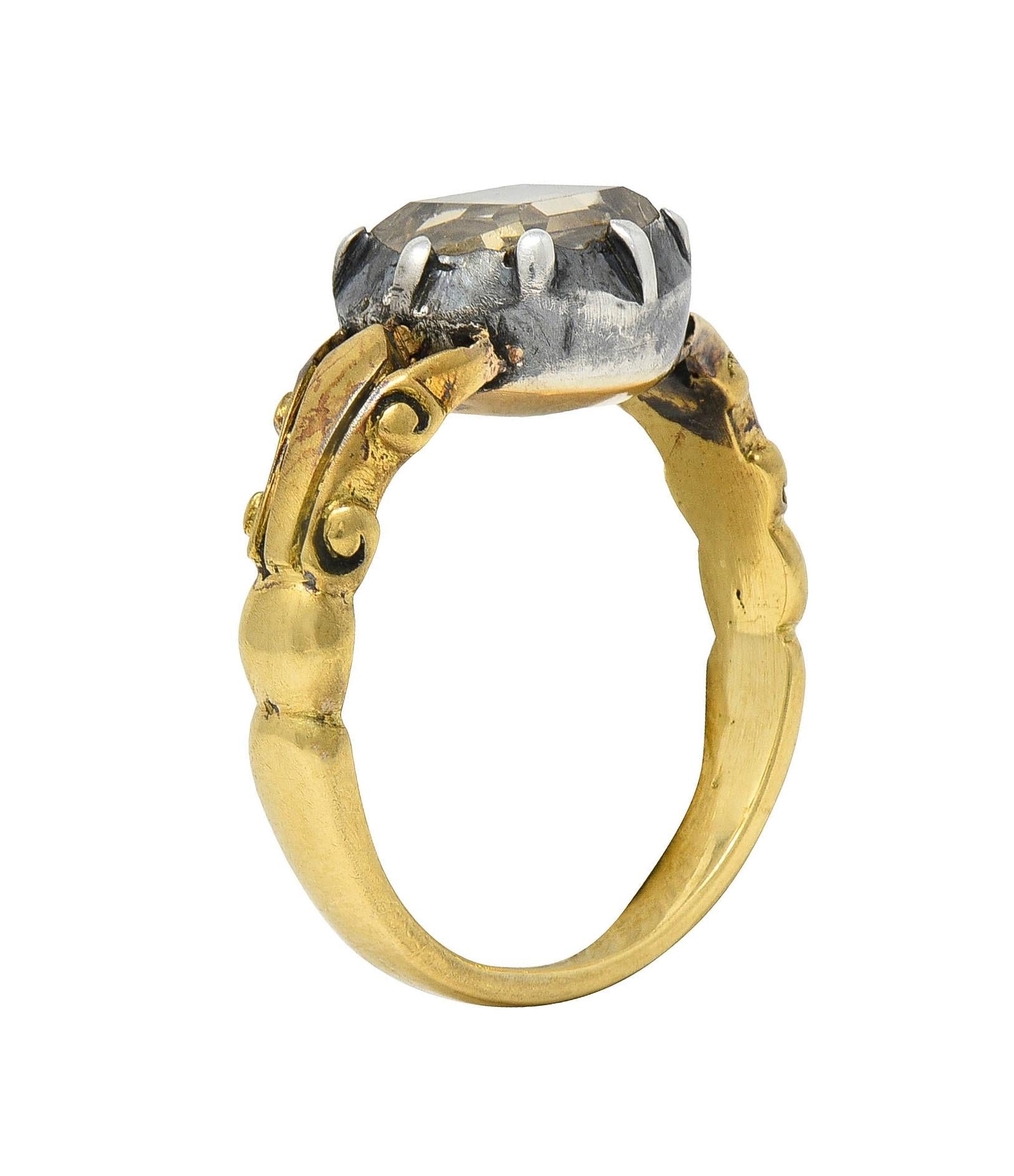 Georgian Foil Backed Diamond 18K Gold Silver Colette Fleur-De-Lis Antique Ring