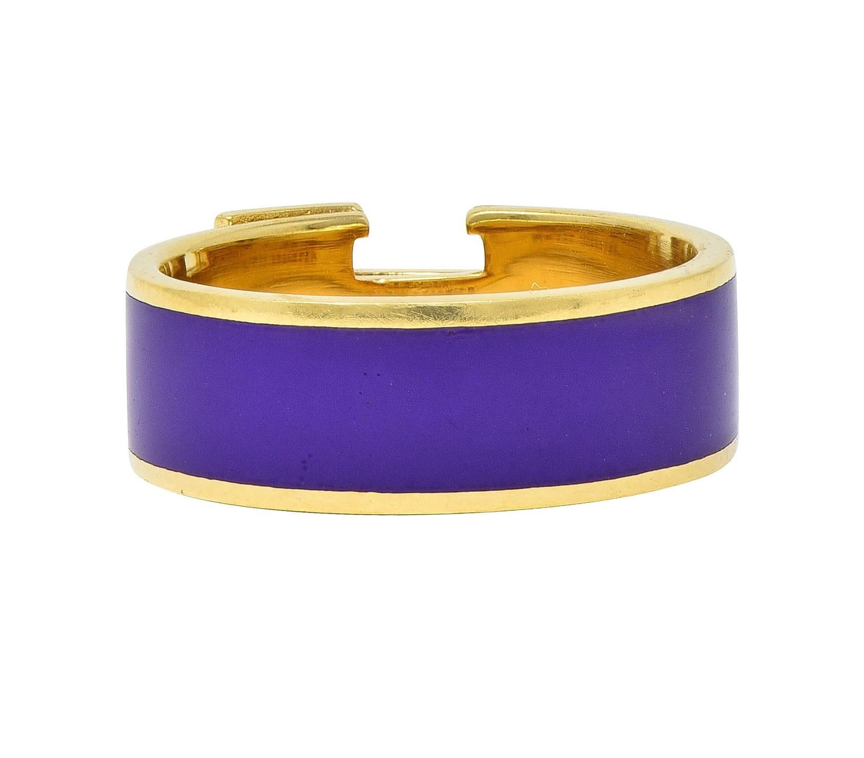 Hermés Purple Enamel 18 Karat Yellow Gold Clic Clac H Band Ring