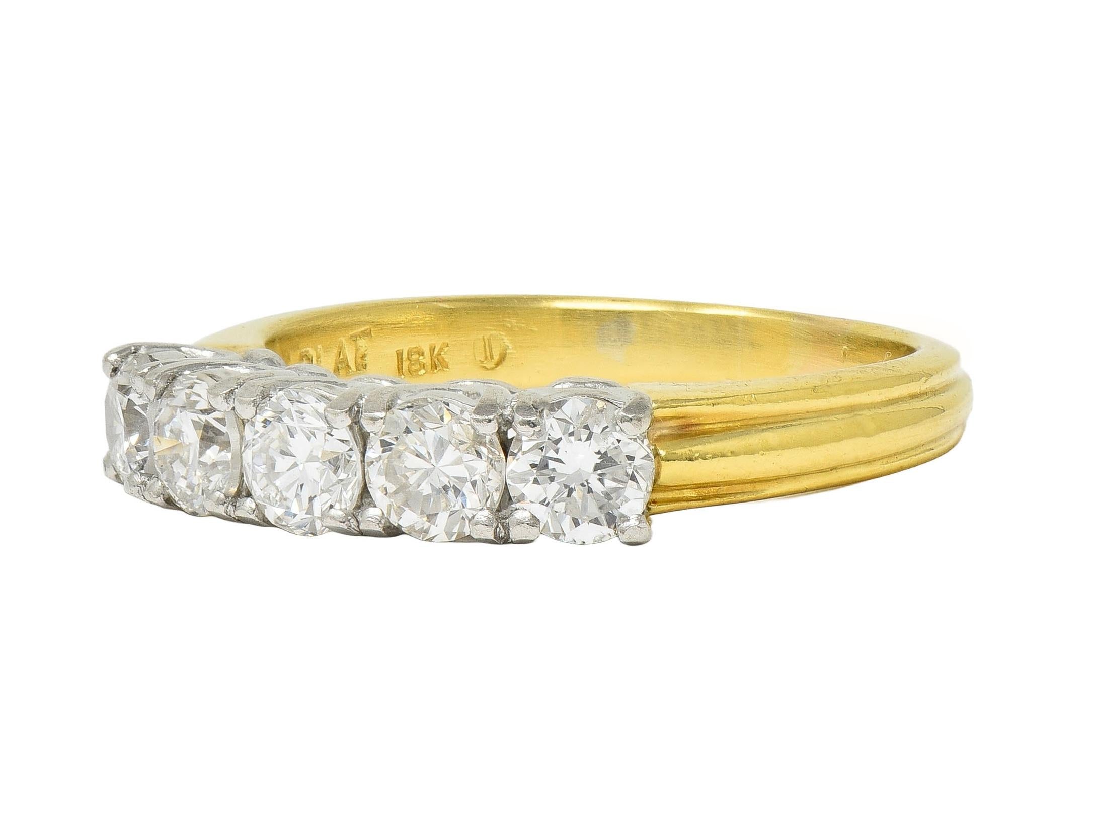 Mid-Century 1.00 CTW Diamond Platinum 18 Karat Gold Vintage Band Ring