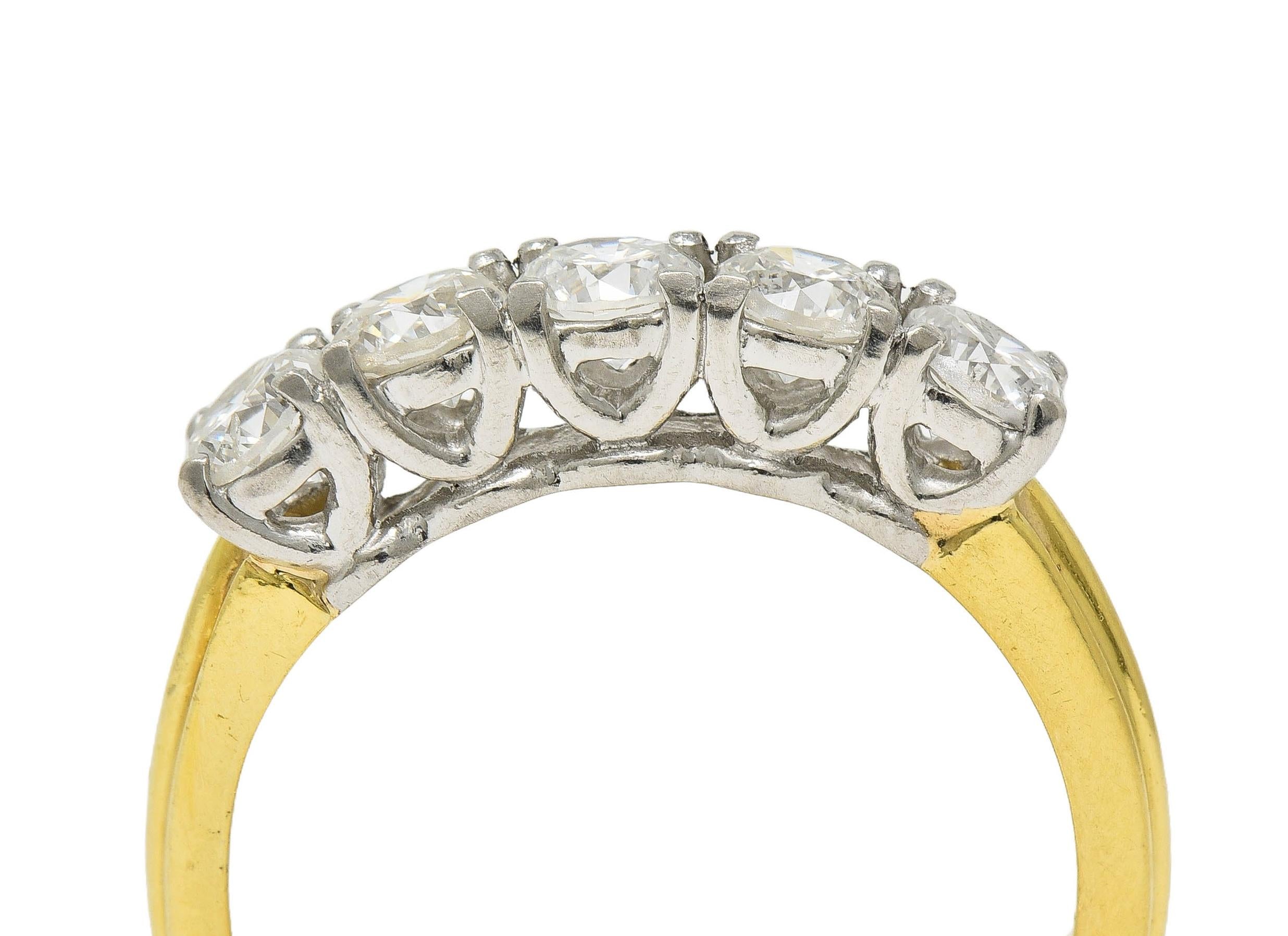 Mid-Century 1.00 CTW Diamond Platinum 18 Karat Gold Vintage Band Ring