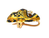 Alling & Co Art Nouveau Diamond Enamel 14 Karat Yellow Gold Antique Tiger Brooch