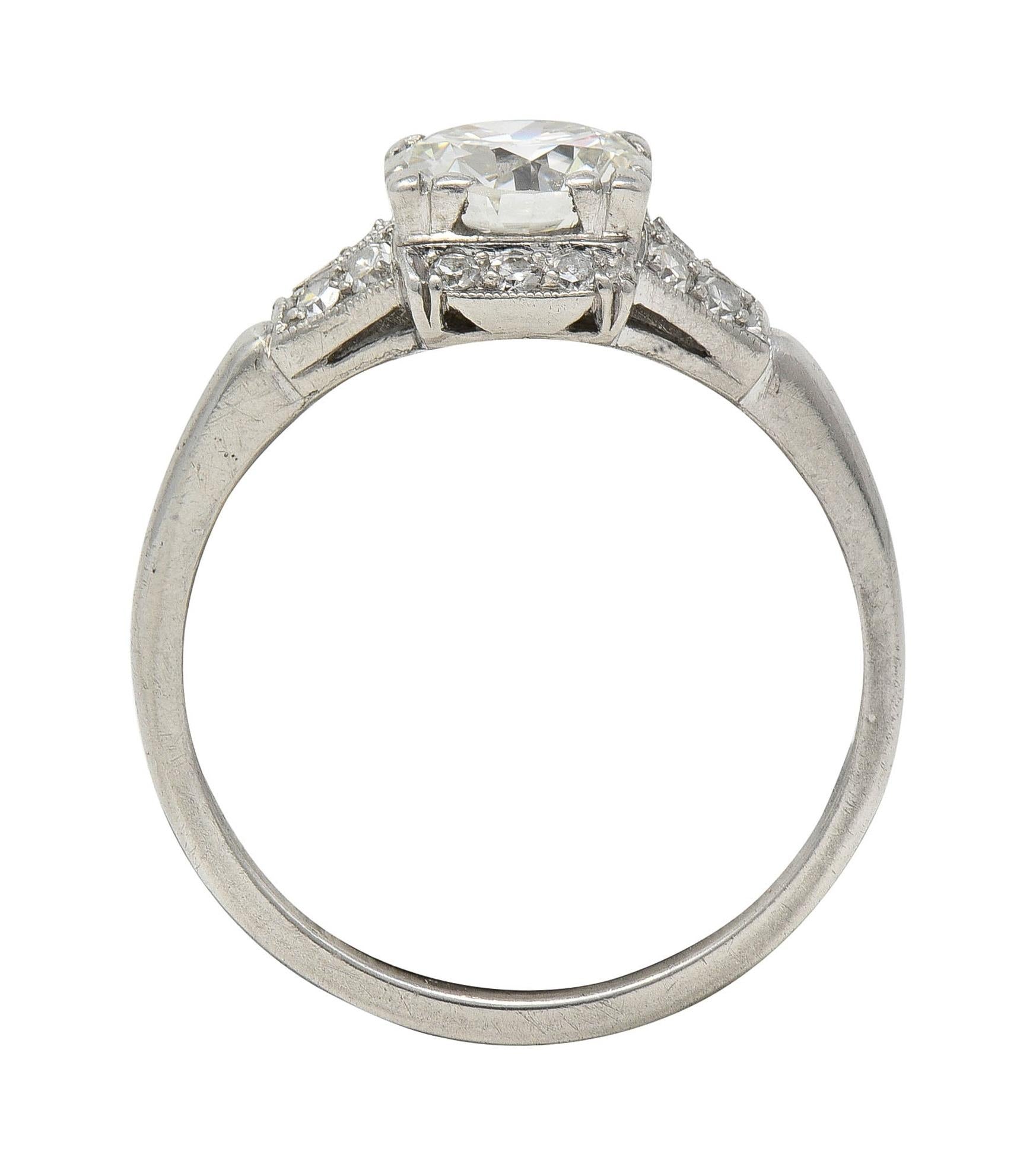 Late Art Deco 1.20 CTW Transitional Cut Diamond Platinum Vintage Engagement Ring