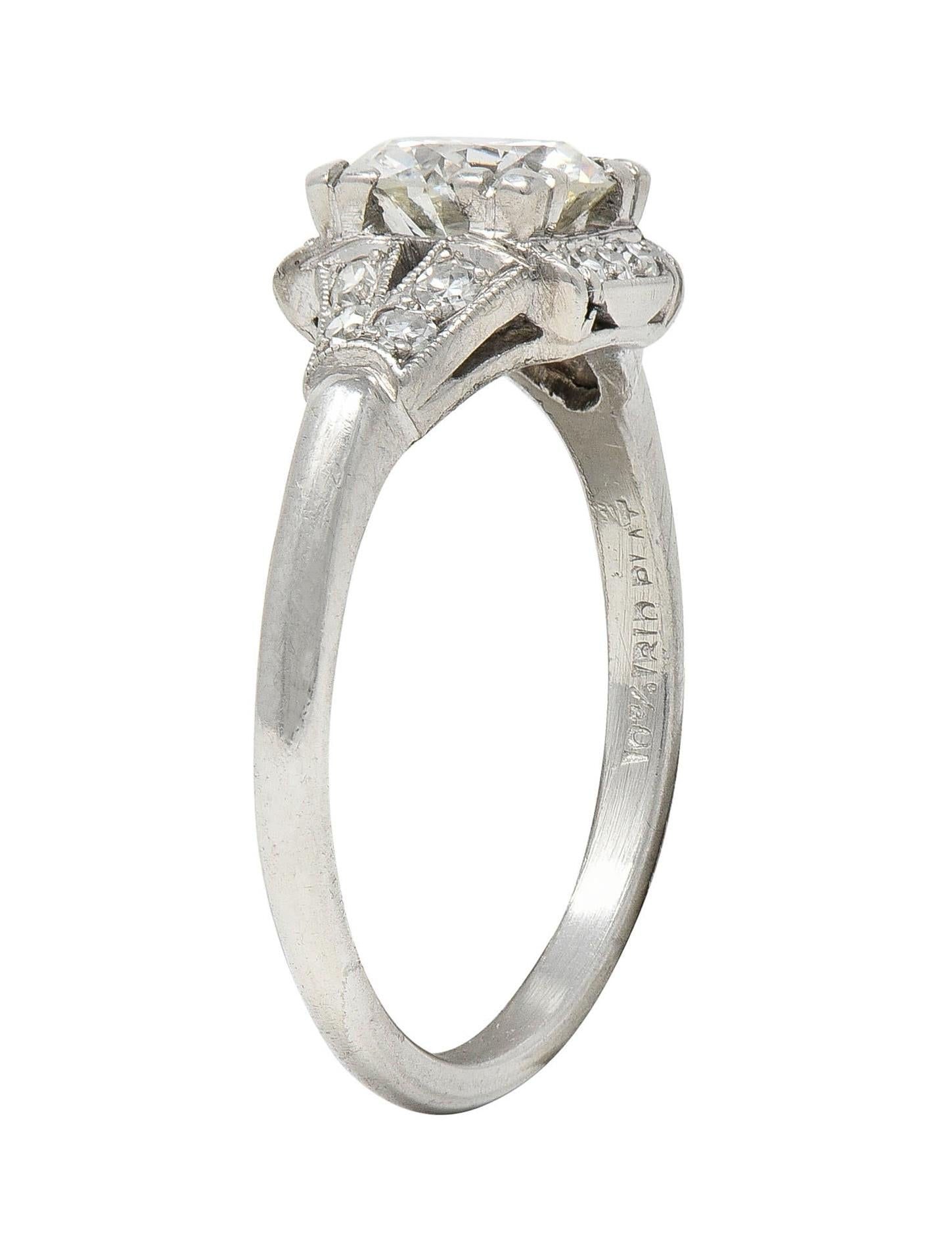 Late Art Deco 1.20 CTW Transitional Cut Diamond Platinum Vintage Engagement Ring