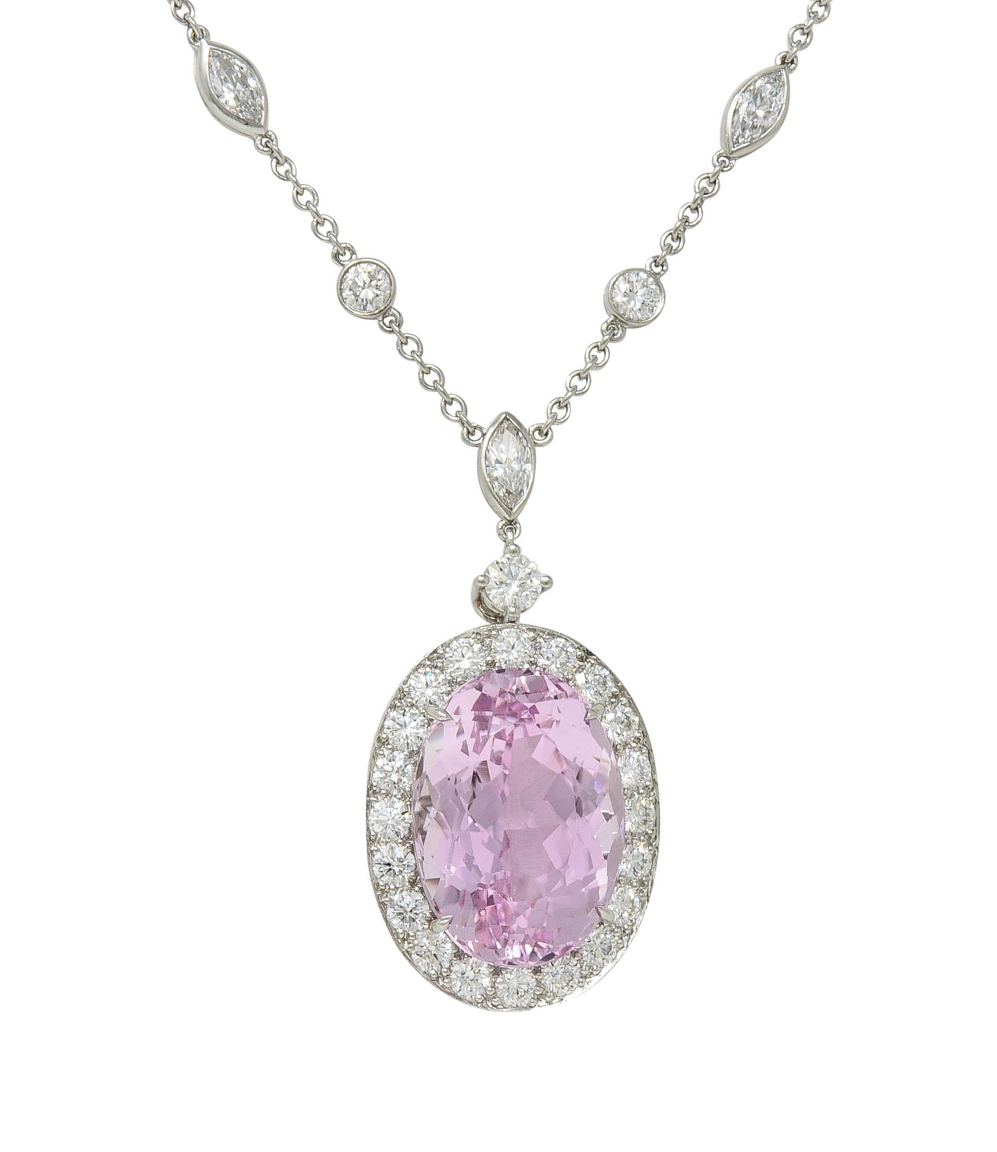 Tiffany & Co. 20.25 CTW Kunzite Diamond Platinum Station Drop Pendant Necklace