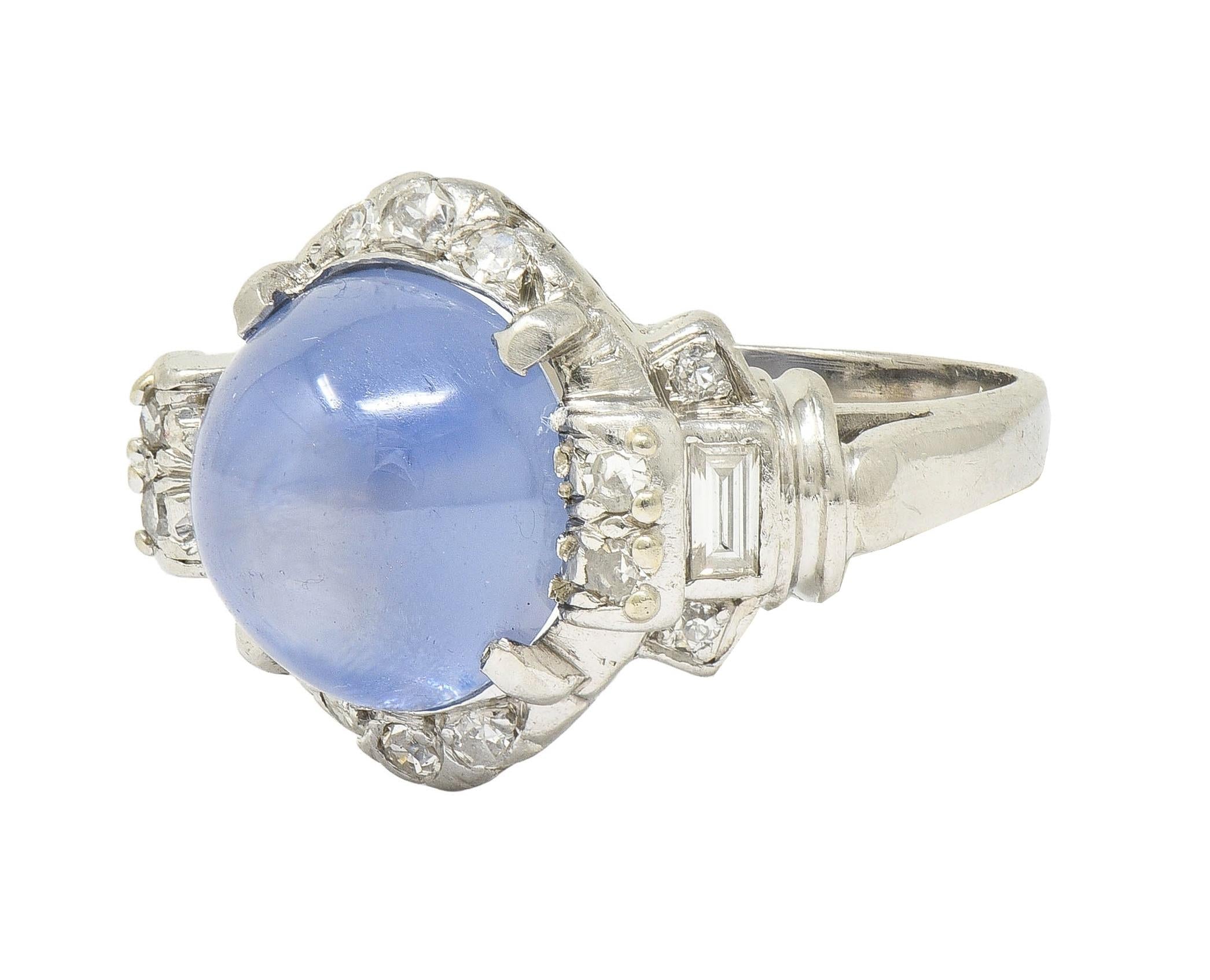 Mid-Century 8.20 CTW Star Sapphire Cabochon Diamond Platinum Vintage Dinner Ring