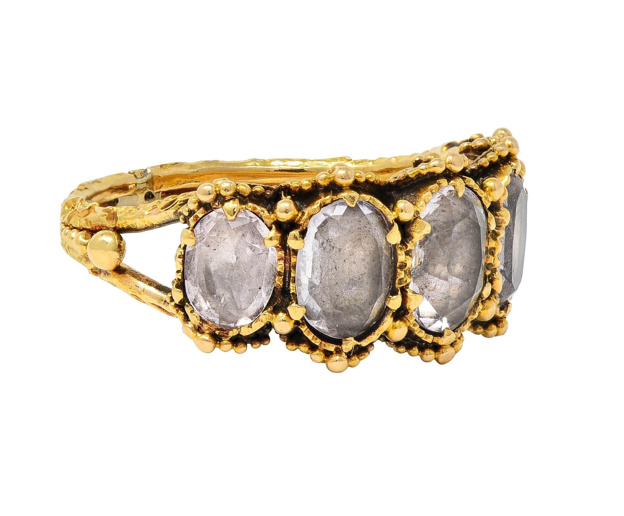 Victorian 1.90 CTW White Topaz 18Karat Yellow Gold Antique Five Stone Band Ring