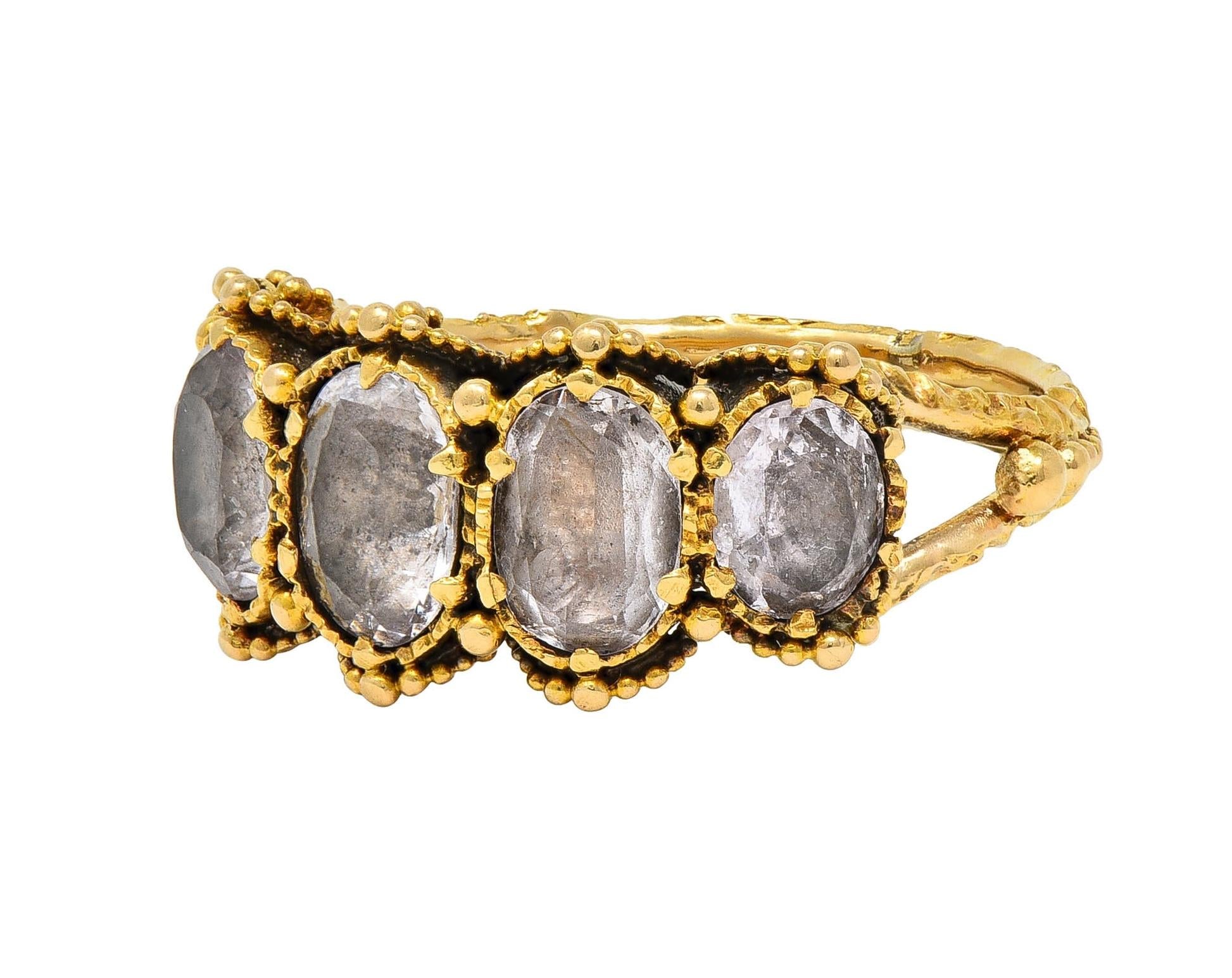 Victorian 1.90 CTW White Topaz 18Karat Yellow Gold Antique Five Stone Band Ring