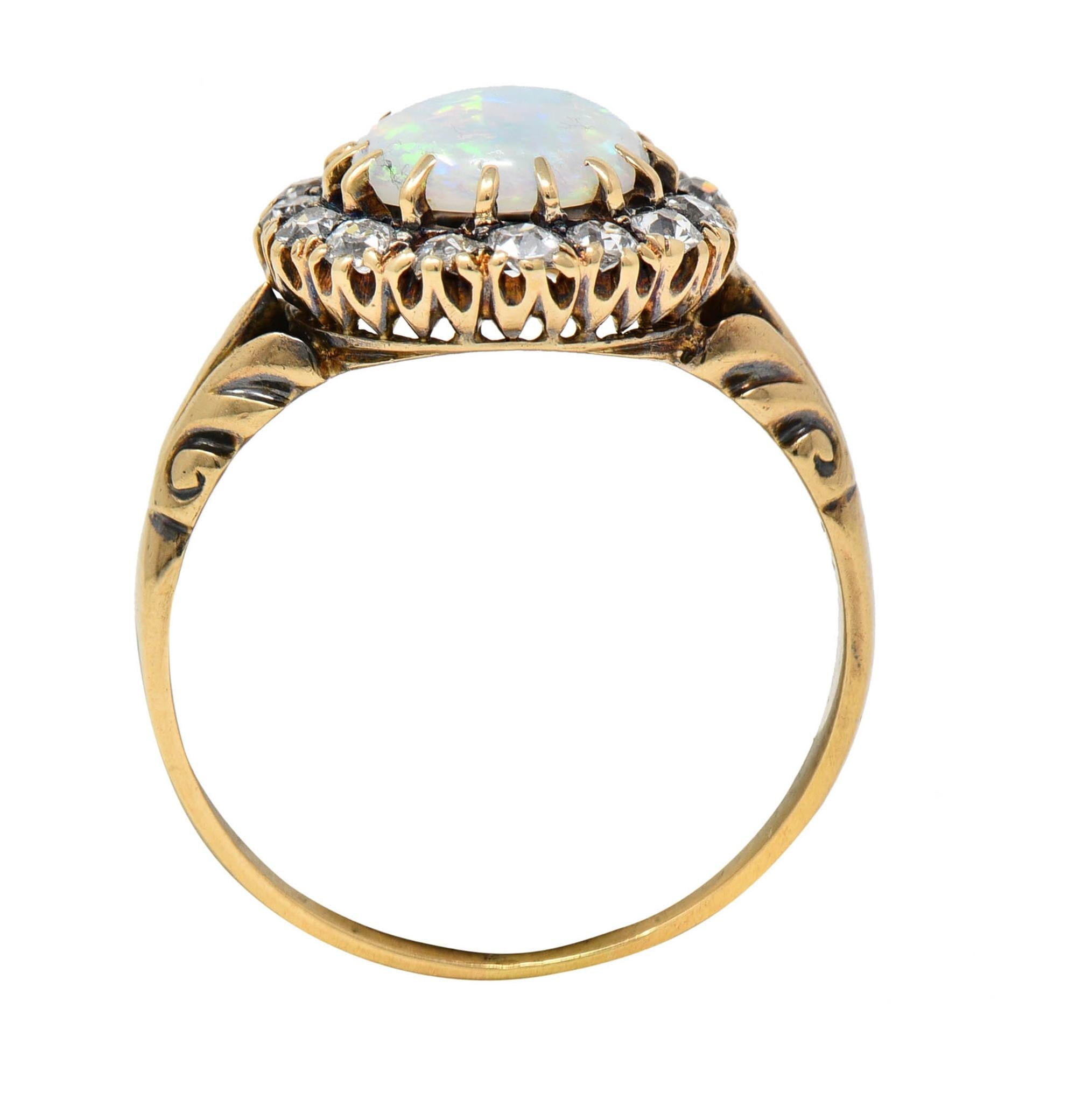 Victorian Opal Diamond 18 Karat Yellow Gold Antique Halo Ring