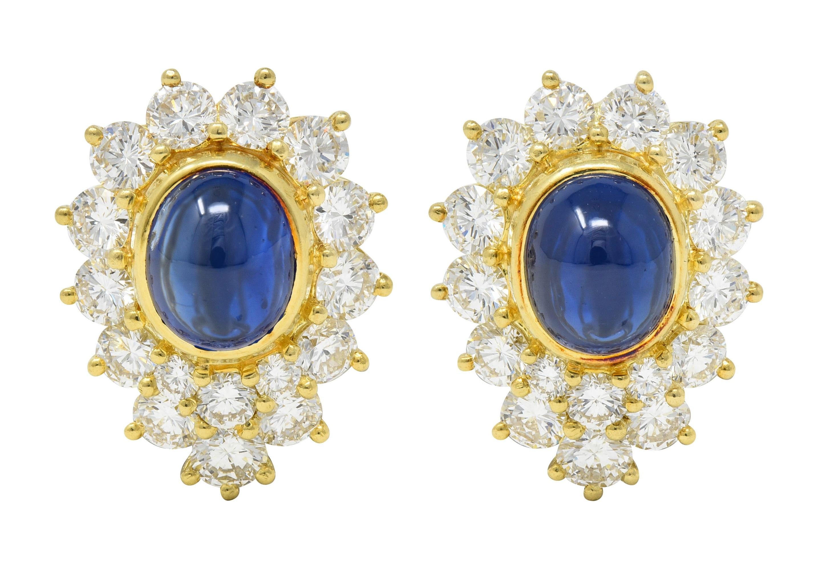 1980's 14.56 CTW Sapphire Diamond Cluster 18K Gold Vintage Cluster Earrrings