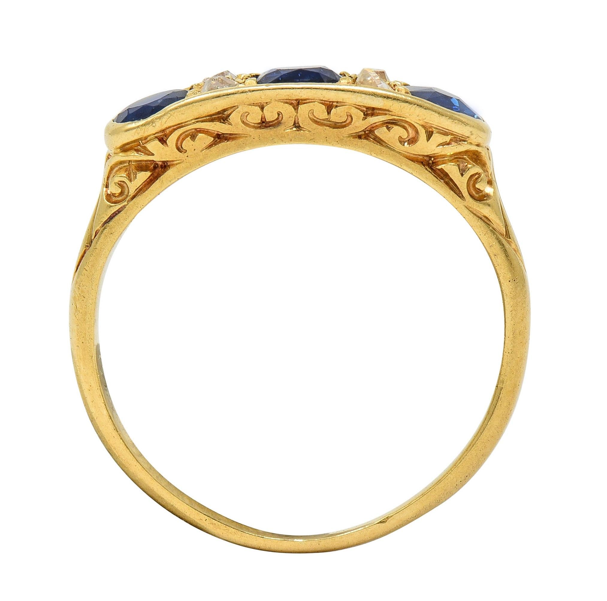 Victorian 1.52 CTW Sapphire Diamond 18K Yellow Gold Antique Scroll Band Ring