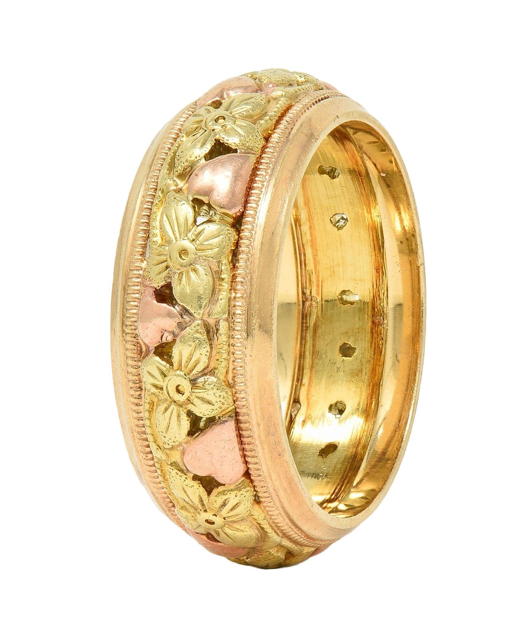 Jabel 14 Karat Yellow Green Rose Gold Orange Blossom Unisex Band Ring