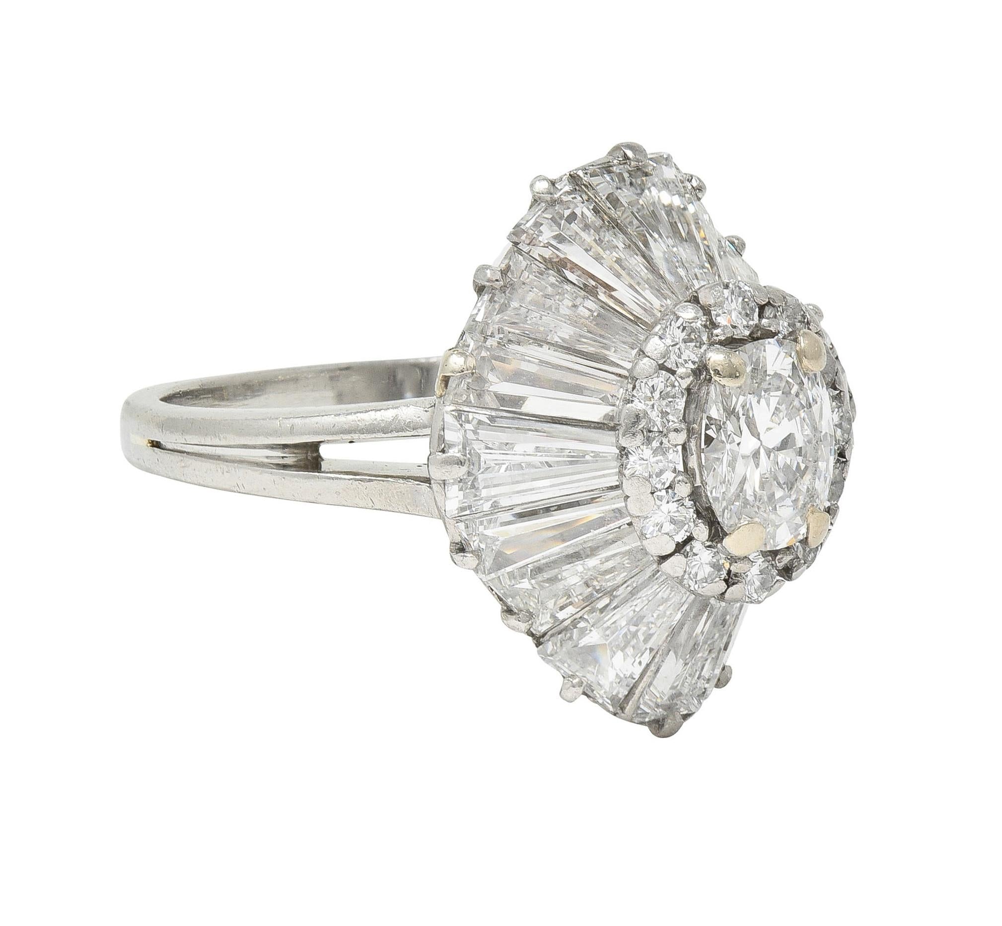 Mid-Century 3.95 CTW Diamond Platinum Vintage Ballerina Halo Cocktail Ring