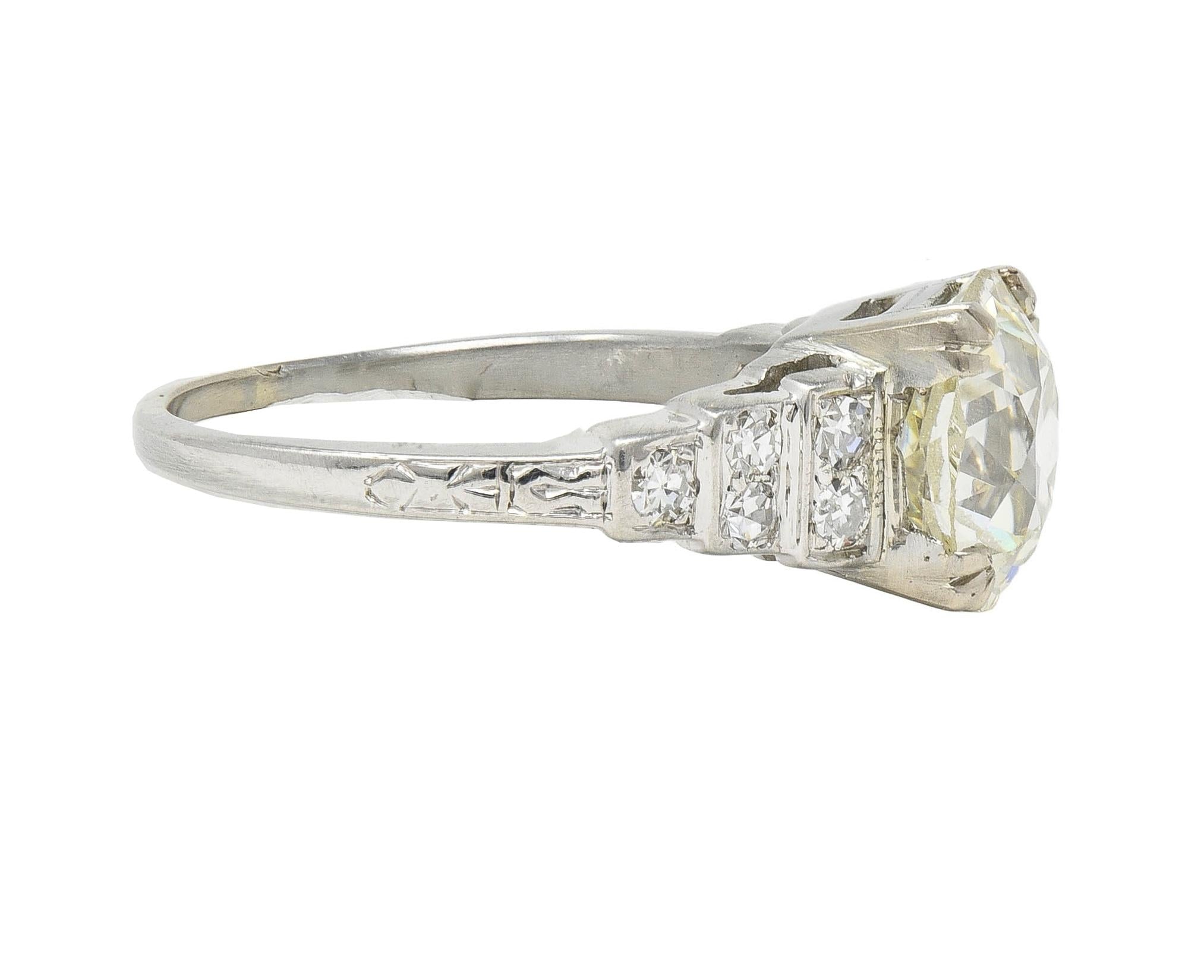 Art Deco 2.49 CTW Old Mine Cut Diamond Platinum Vintage Stepped Engagement Ring