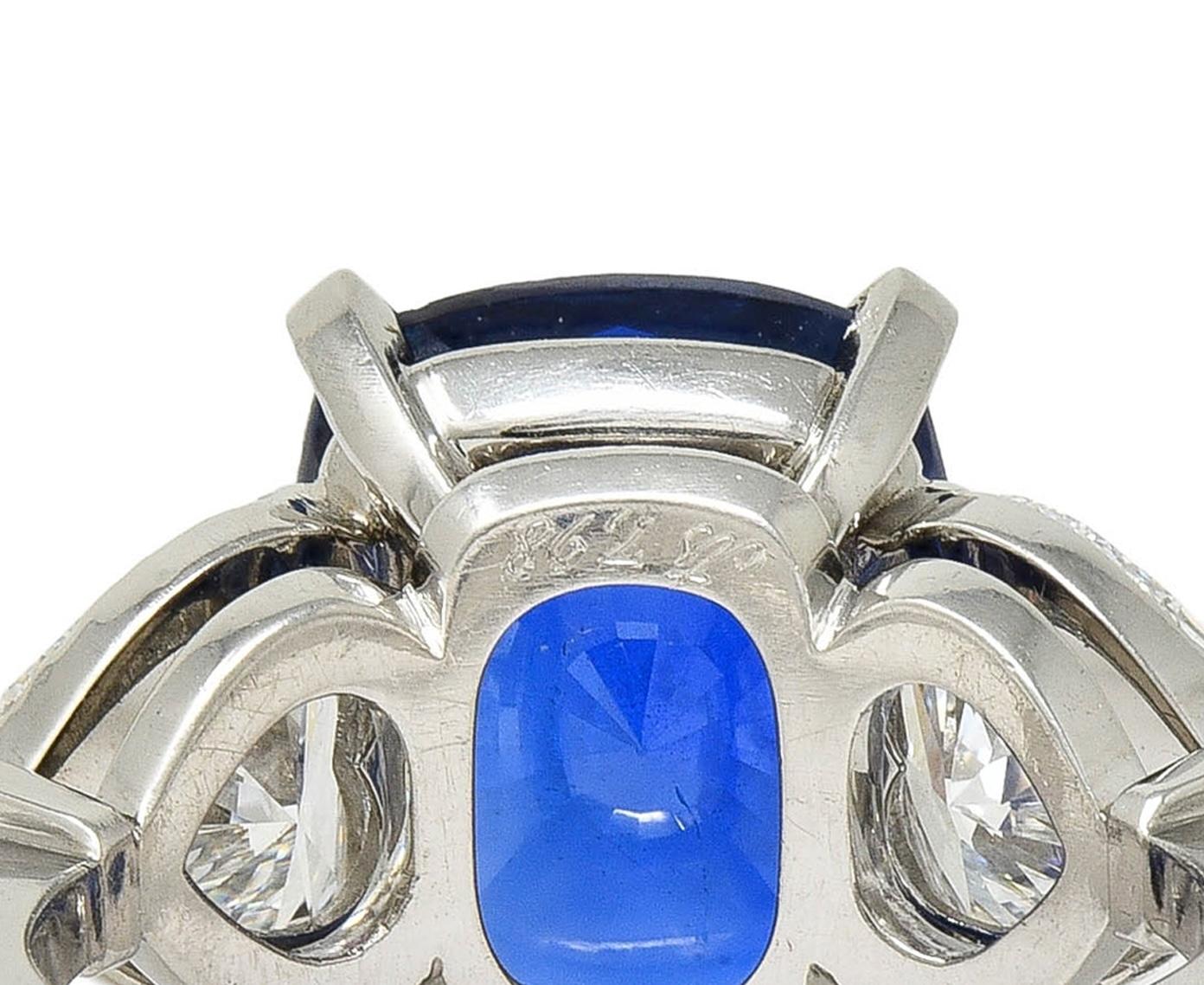 Bulgari 10.22 CTW No Heat Sapphire Heart Diamond Platinum 3 Stone Vintage Ring