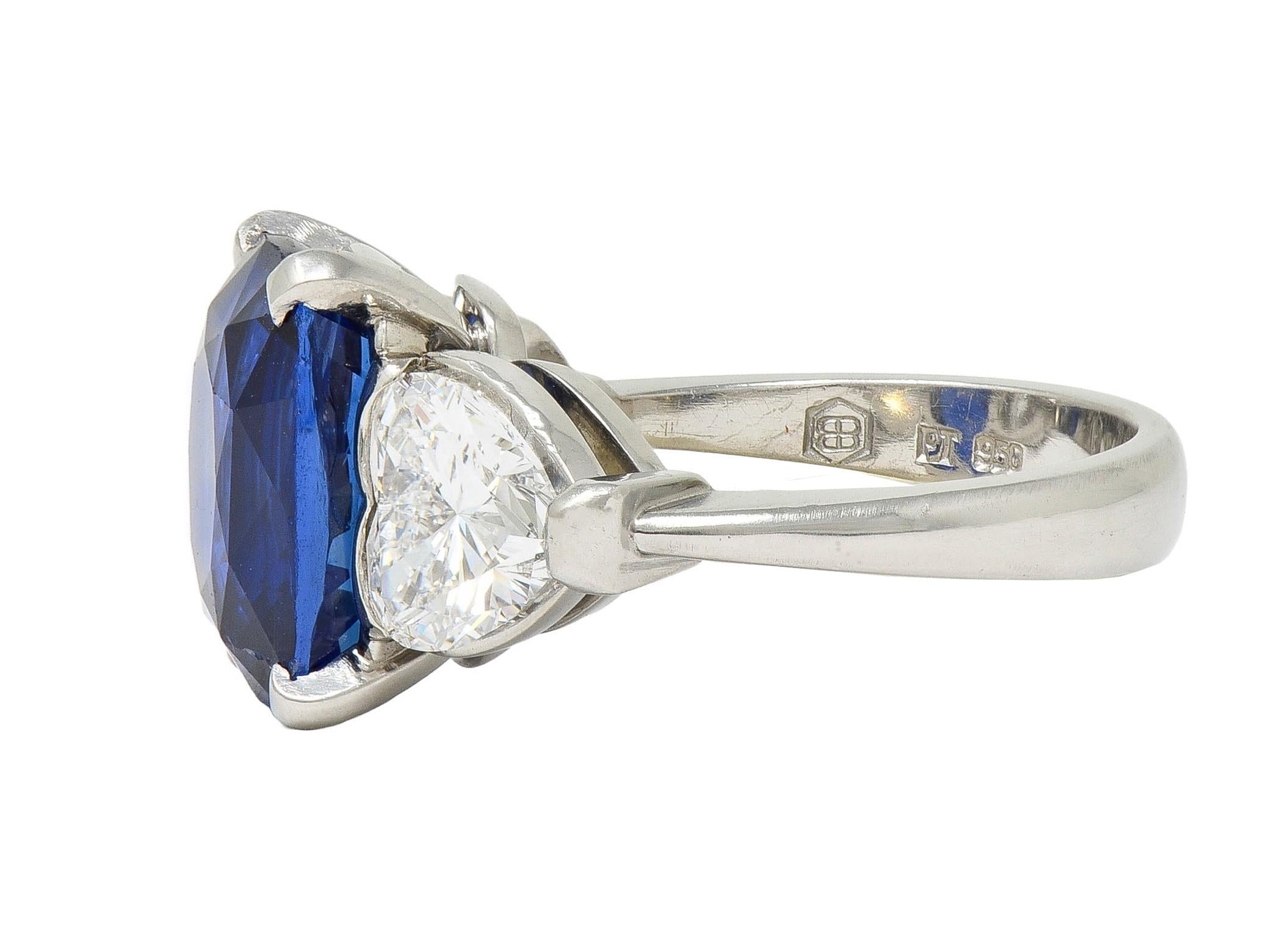 Bulgari 10.22 CTW No Heat Sapphire Heart Diamond Platinum 3 Stone Vintage Ring