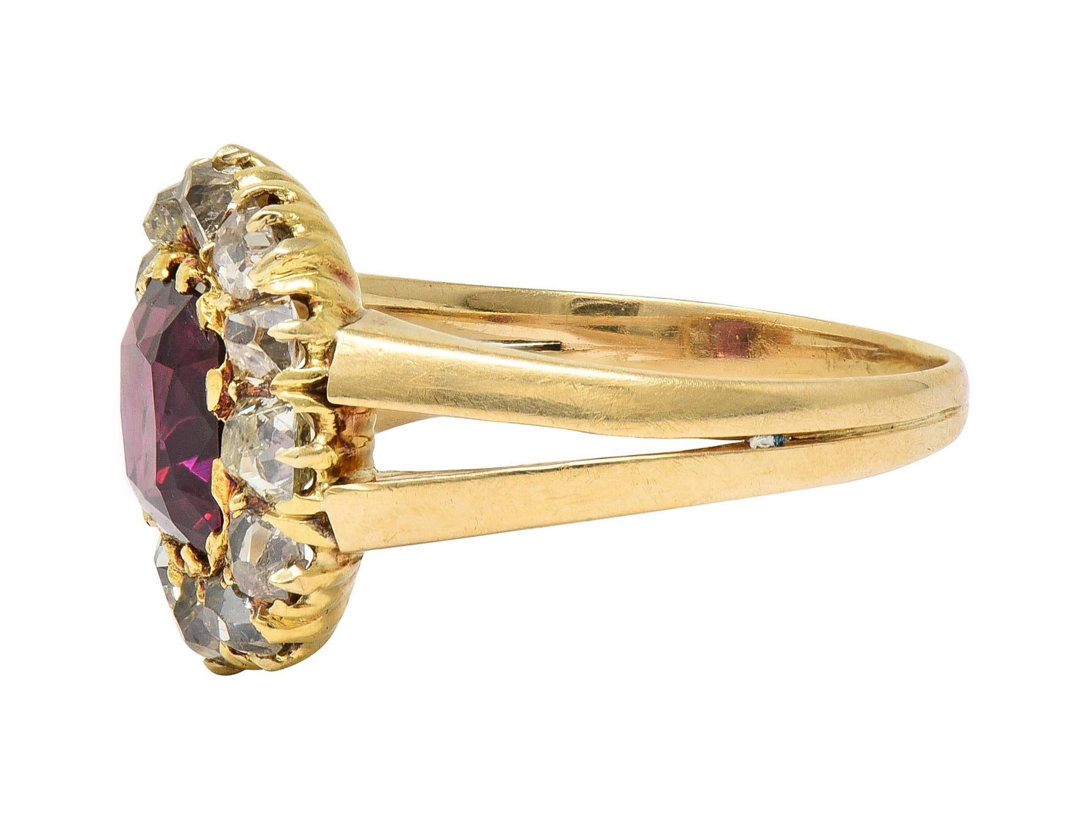 Victorian 2.95 CTW Pyrope-Spessartine Garnet Diamond 14K Gold Antique Halo Ring