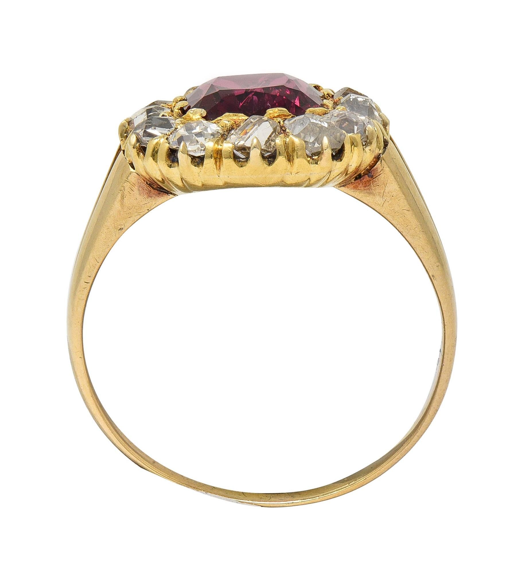 Victorian 2.95 CTW Pyrope-Spessartine Garnet Diamond 14K Gold Antique Halo Ring