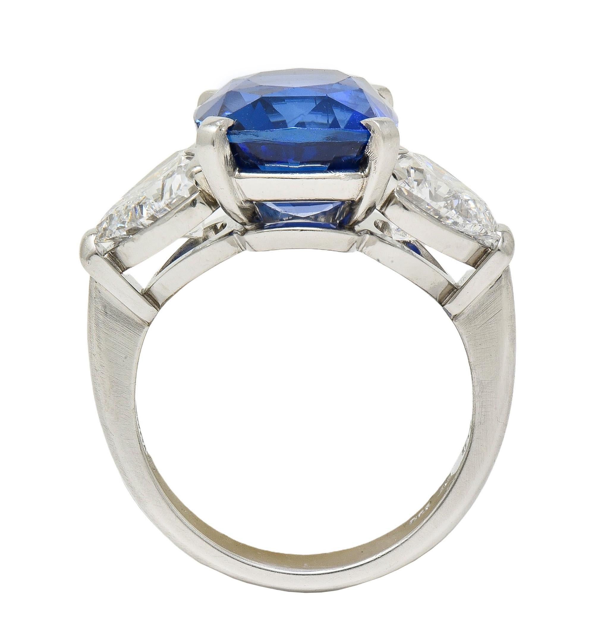 Bulgari 10.22 CTW No Heat Sapphire Heart Diamond Platinum 3 Stone Vintage Ring