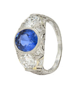 Art Deco 4.90 CTW No Heat Ceylon Sapphire Diamond Platinum Antique Ring AGL