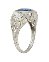 Art Deco 4.90 CTW No Heat Ceylon Sapphire Diamond Platinum Antique Ring AGL