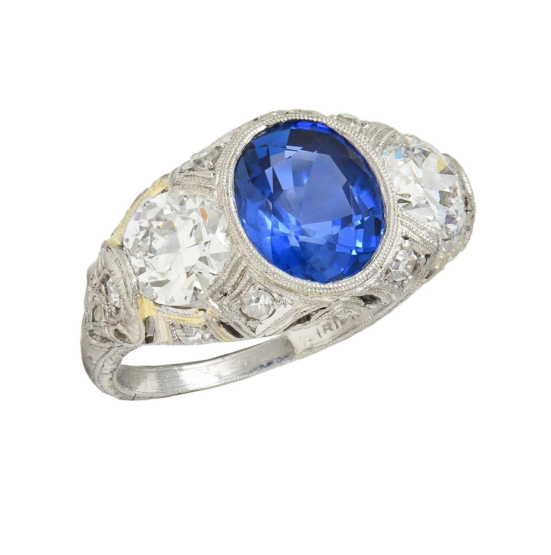 Art Deco 4.90 CTW No Heat Ceylon Sapphire Diamond Platinum Antique Ring AGL