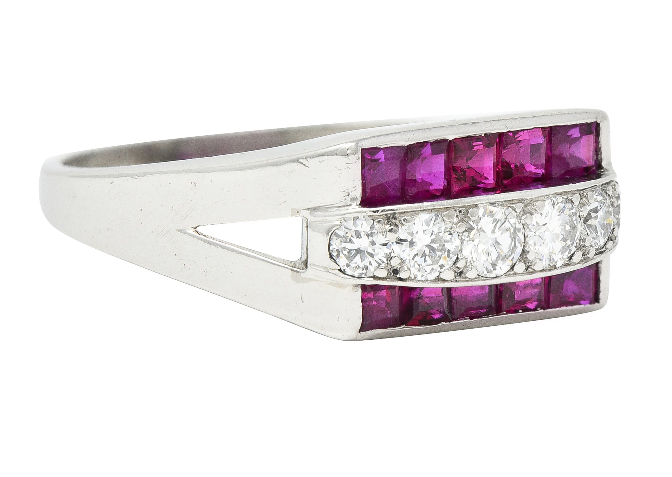 1950's Mid-Century 1.05 CTW Ruby Diamond Platinum Band Ring Published Wilson's Estate Jewelry