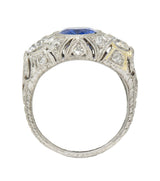 Art Deco 4.90 CTW No Heat Ceylon Sapphire Diamond Platinum Antique Ring AGL