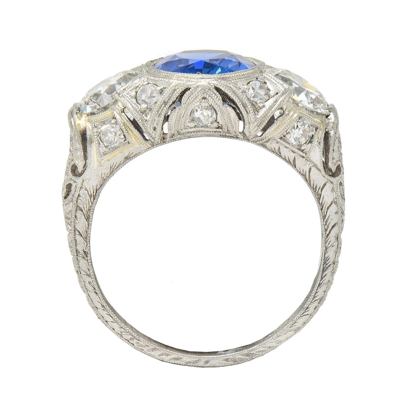 Art Deco 4.90 CTW No Heat Ceylon Sapphire Diamond Platinum Antique Ring AGL