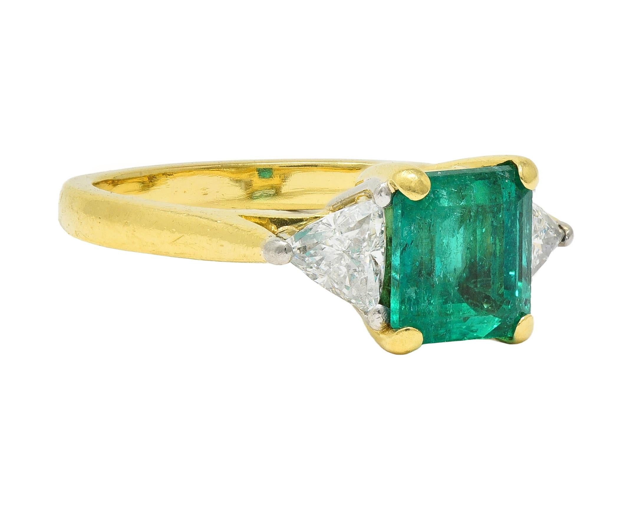 1980's 2.67 CTW Colombian Emerald Diamond Platinum 18K Gold Vintage Ring GIA