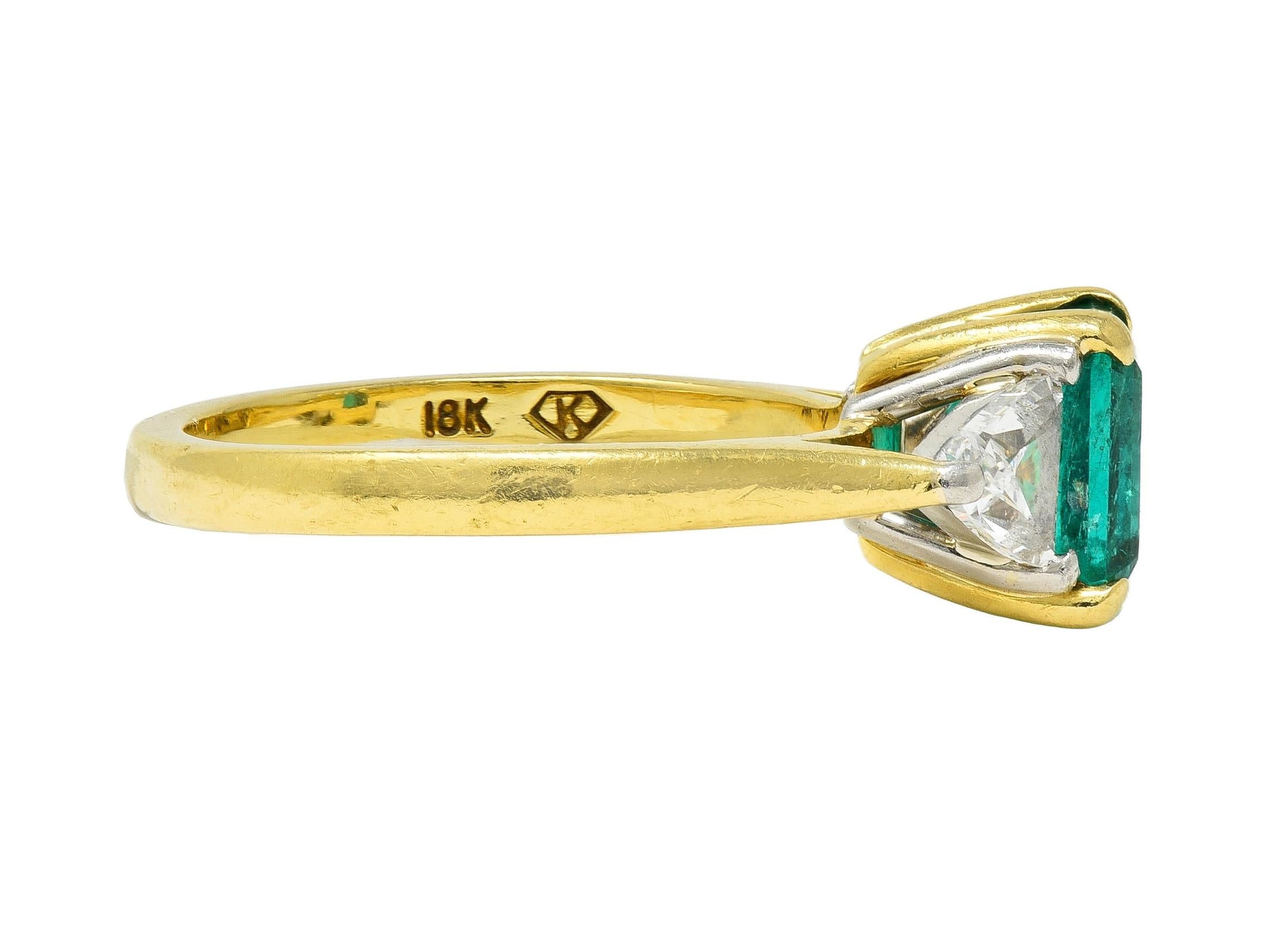 1980's 2.67 CTW Colombian Emerald Diamond Platinum 18K Gold Vintage Ring GIA