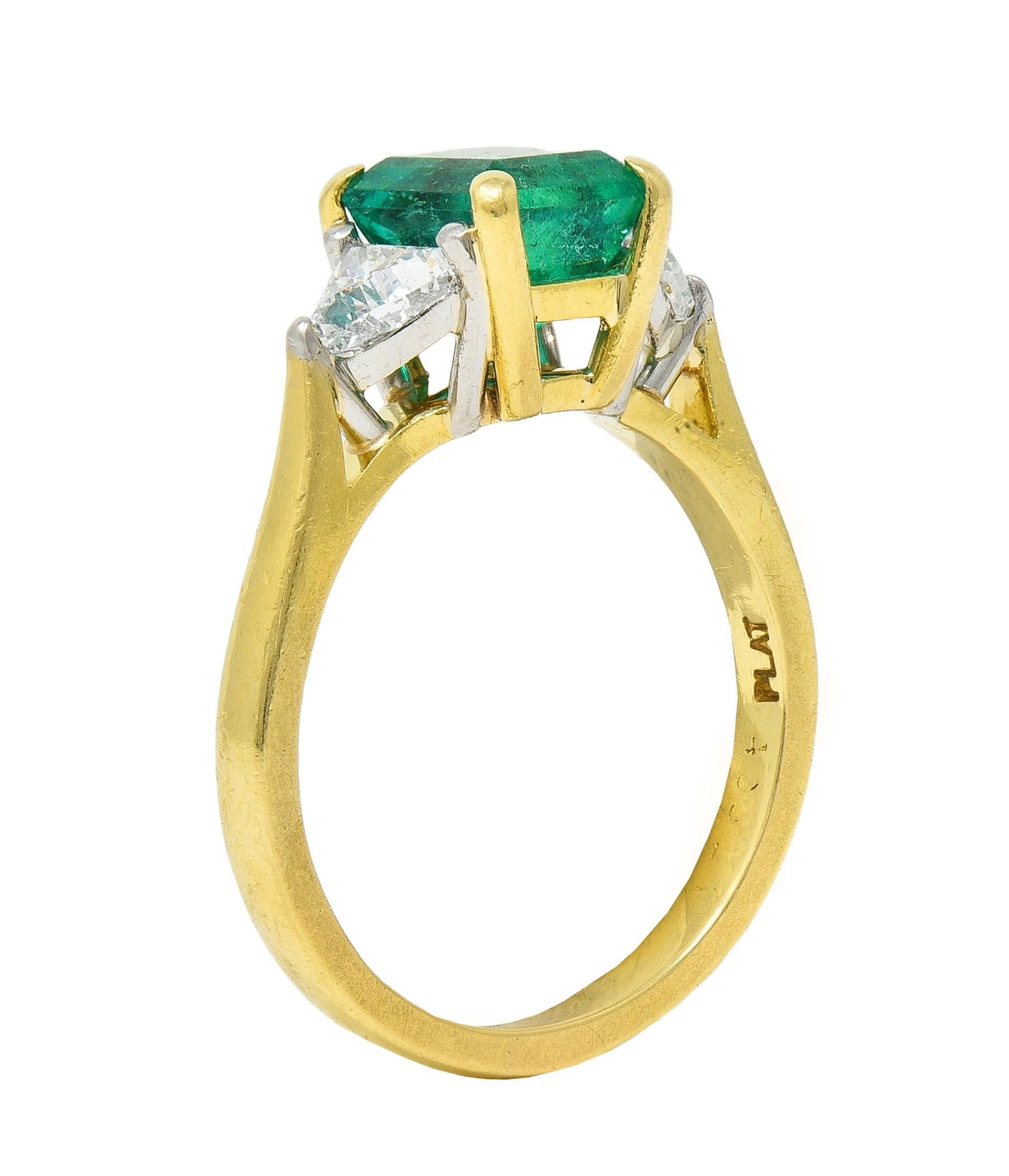 1980's 2.67 CTW Colombian Emerald Diamond Platinum 18K Gold Vintage Ring GIA