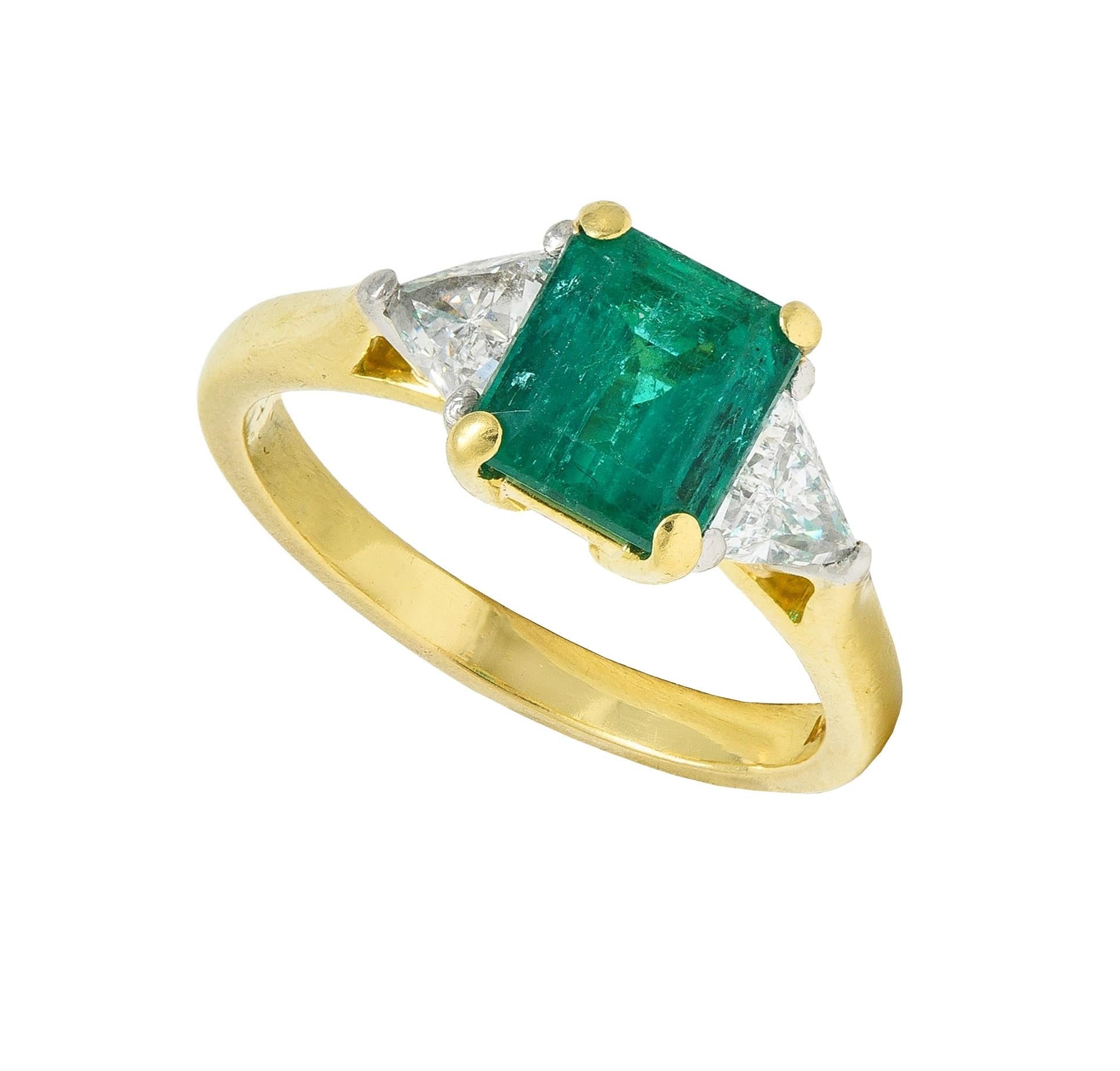 1980's 2.67 CTW Colombian Emerald Diamond Platinum 18K Gold Vintage Ring GIA