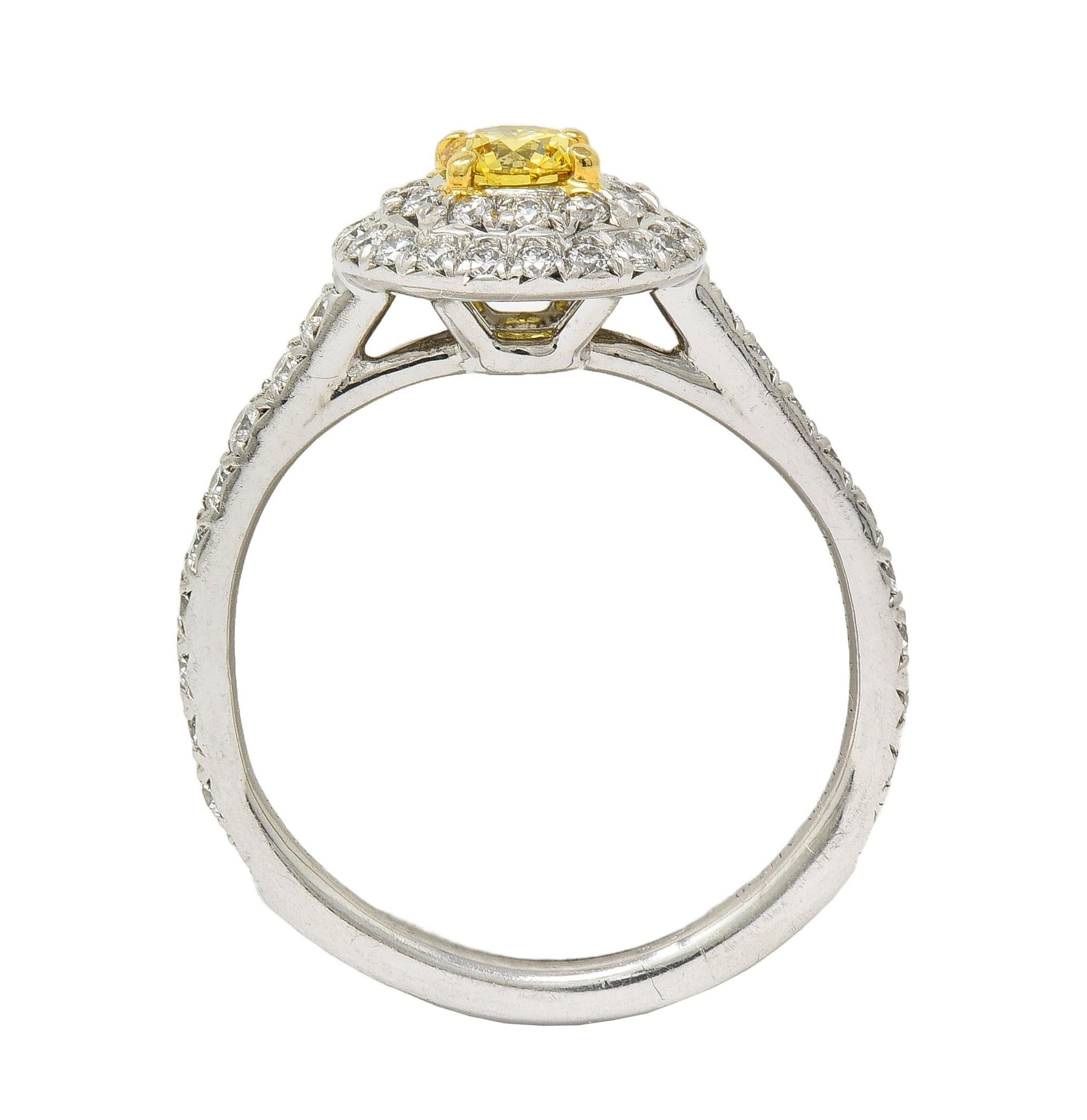 Tiffany & Co. Fancy Vivid Yellow Diamond Platinum Yellow Gold Soleste Halo Ring