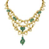 Mid-Century Diamond Carved Emerald 18 Karat Yellow Gold Tiered Vintage Necklace