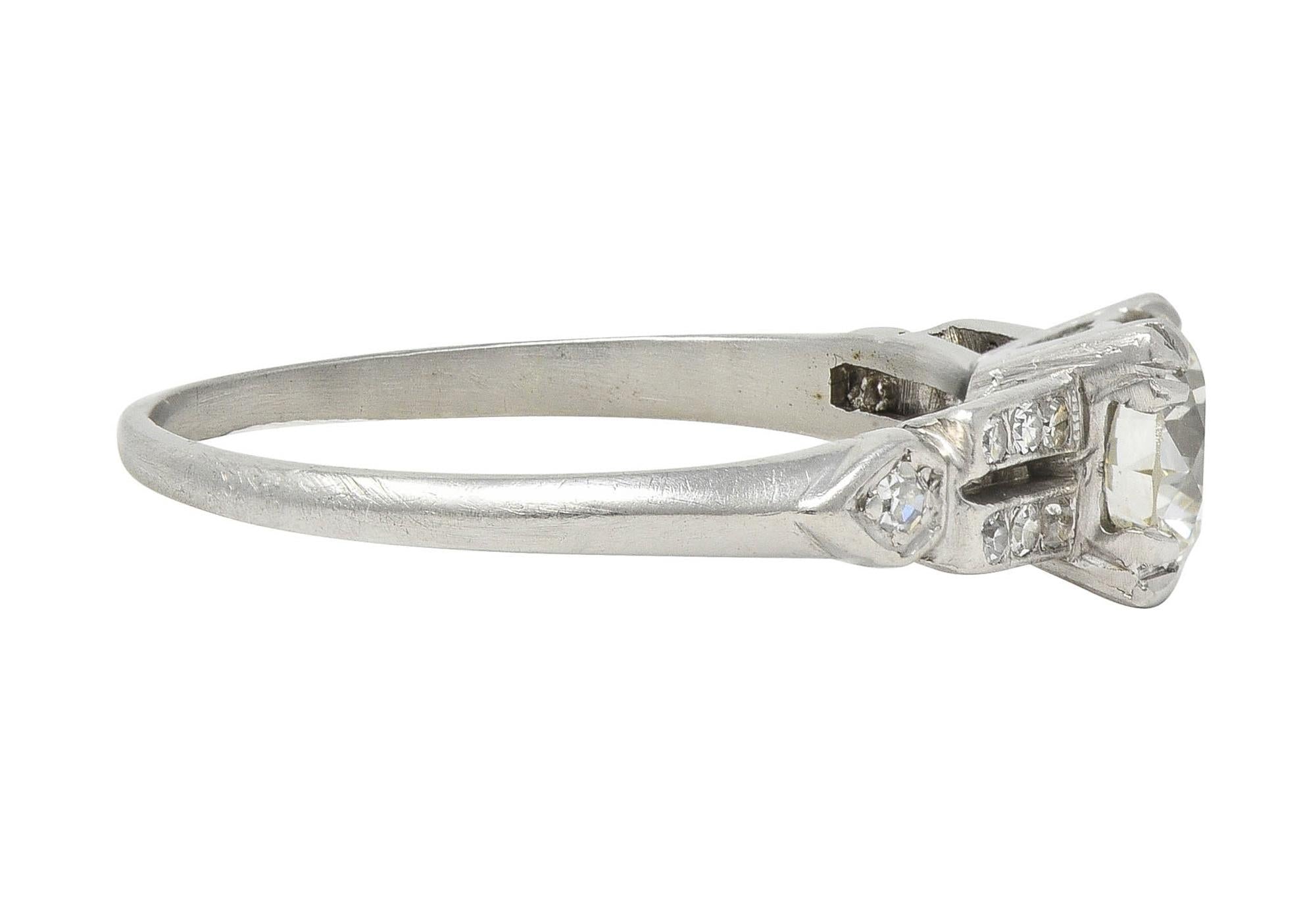 Mid-Century 0.80 CTW Old European Diamond Platinum Heart Vintage Engagement Ring