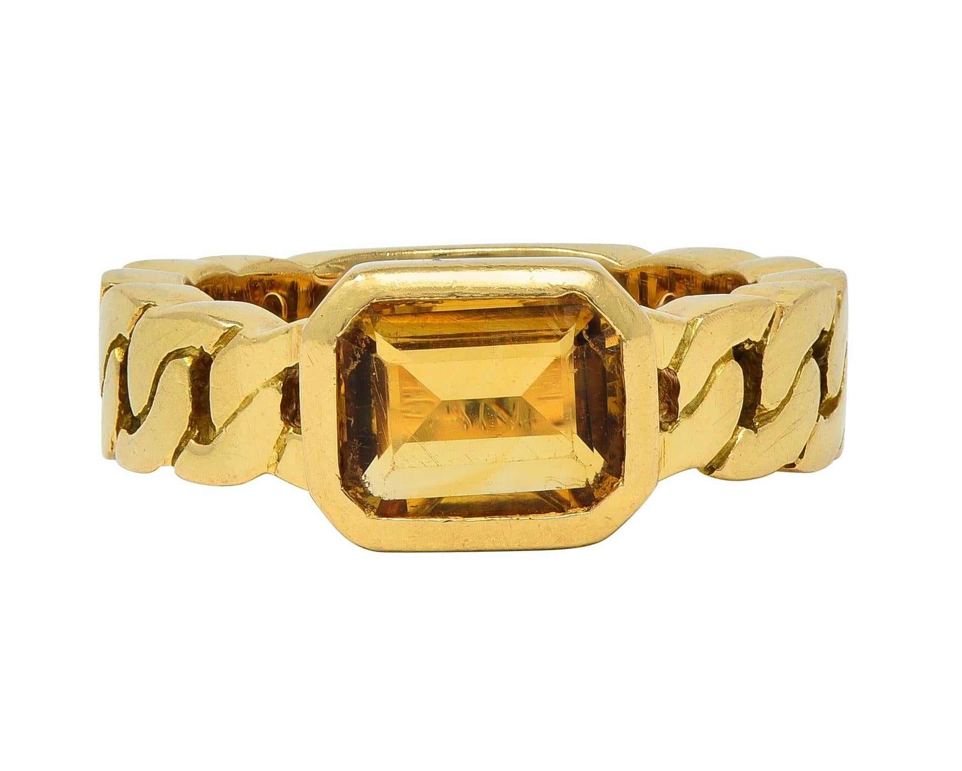 Chanel French 1980's Citrine 18 Karat Yellow Gold Curb Link Vintage Band Ring