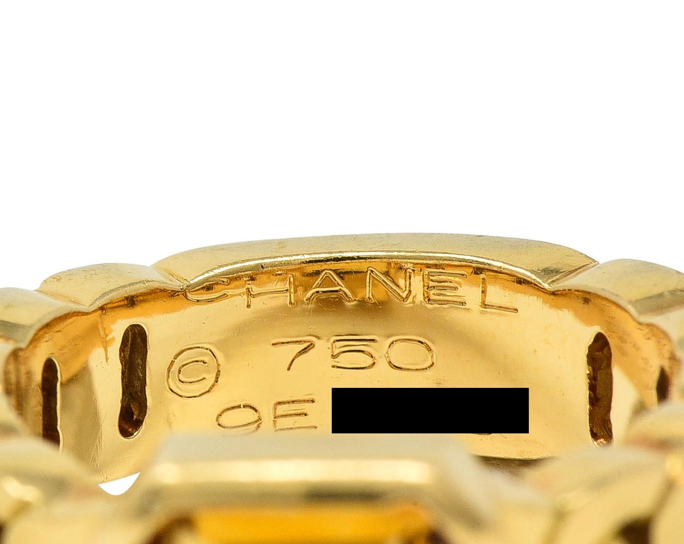 Chanel French 1980's Citrine 18 Karat Yellow Gold Curb Link Vintage Band Ring