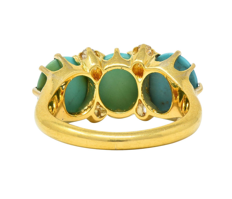 Victorian Turquoise Diamond 18 Karat Yellow Gold Antique Three Stone Band Ring