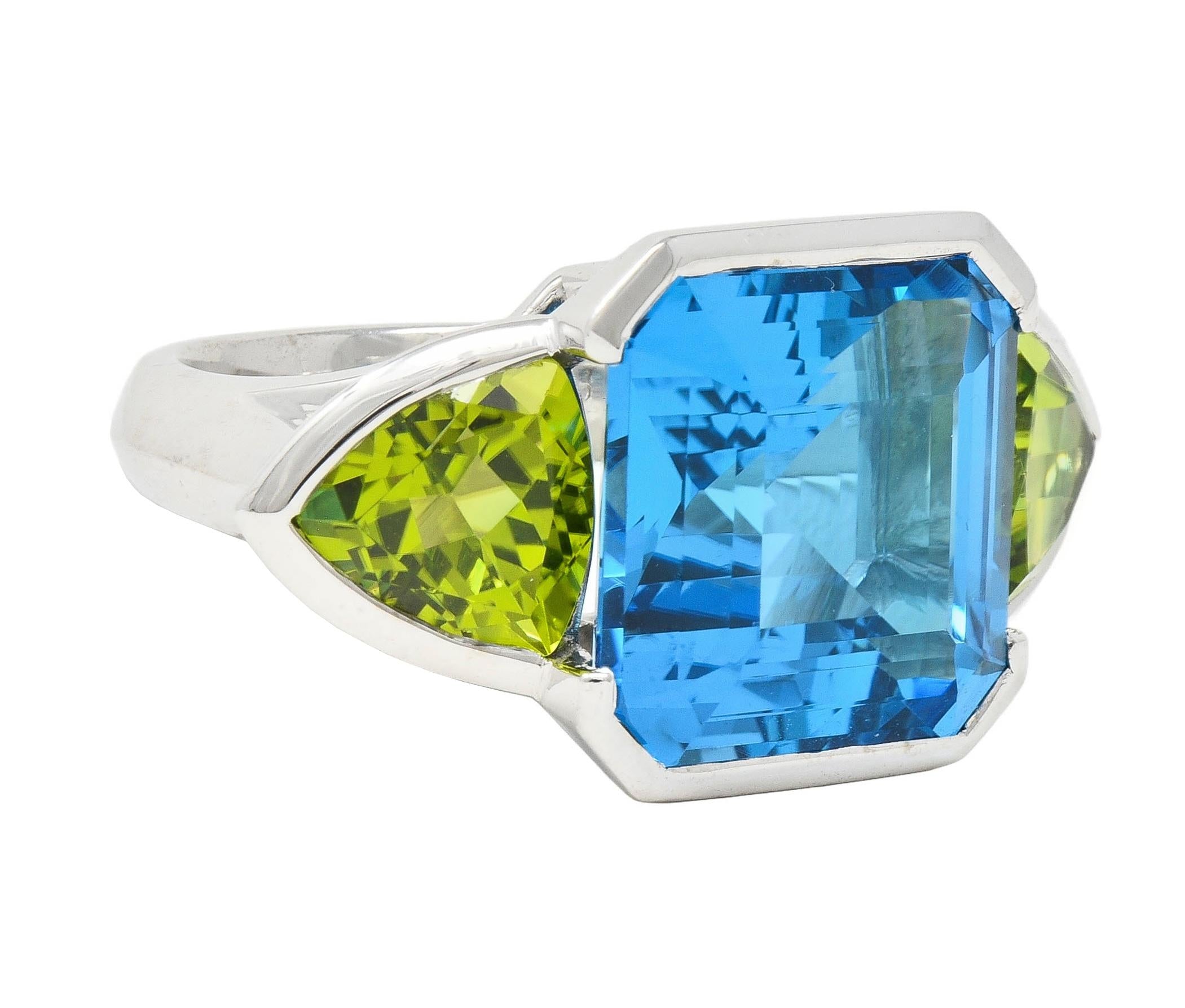 Contemporary 33.58 CTW Topaz Peridot 18 Karat White Gold Three Stone Ring