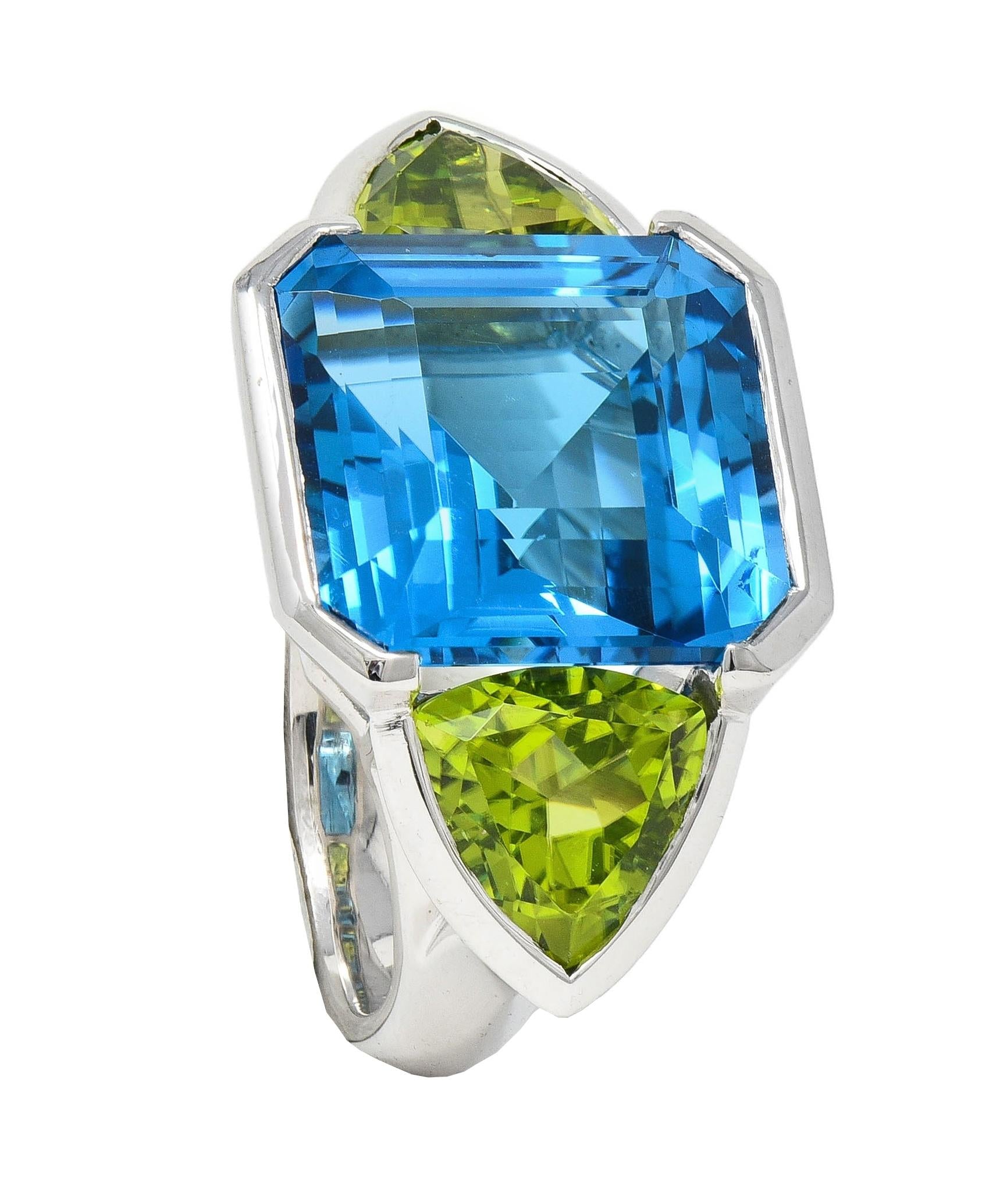 Contemporary 33.58 CTW Topaz Peridot 18 Karat White Gold Three Stone Ring