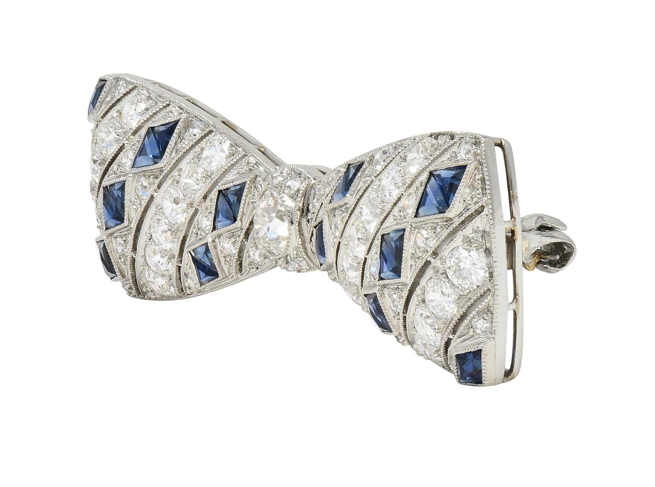 Art Deco 4.00 CTW Diamond Sapphire Platinum Vintage Unisex Bow Brooch