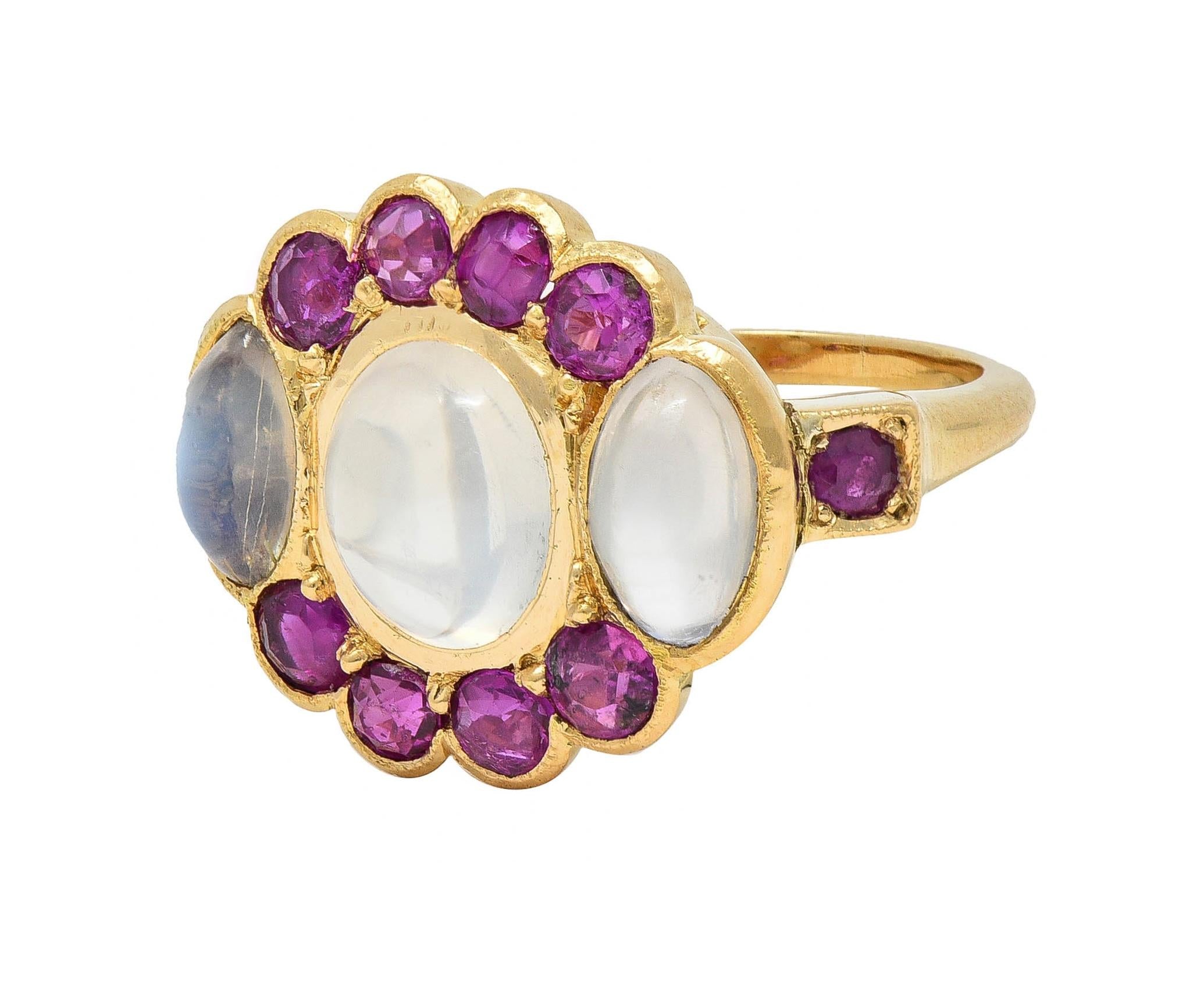 Retro 1.04 CTW Ruby Moonstone 18 Karat Yellow Gold Vintage Cluster Ring