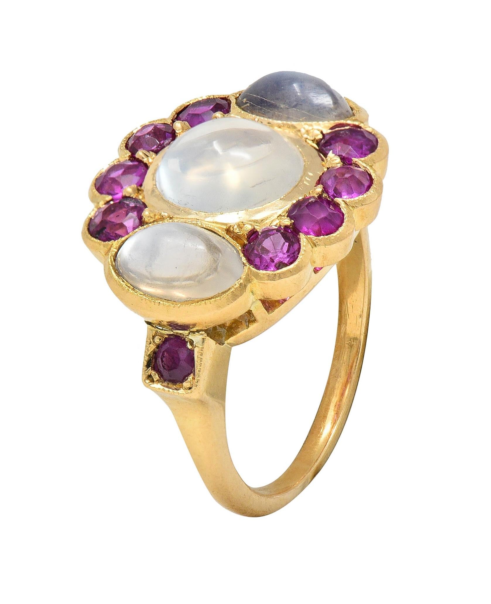 Retro 1.04 CTW Ruby Moonstone 18 Karat Yellow Gold Vintage Cluster Ring