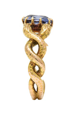 Victorian 1.92 CTW Sapphire 14 Karat Yellow Gold Antique Love Knot Snake Ring