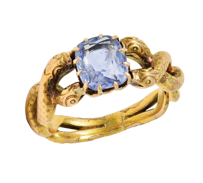 Victorian 1.92 CTW Sapphire 14 Karat Yellow Gold Antique Love Knot Snake Ring