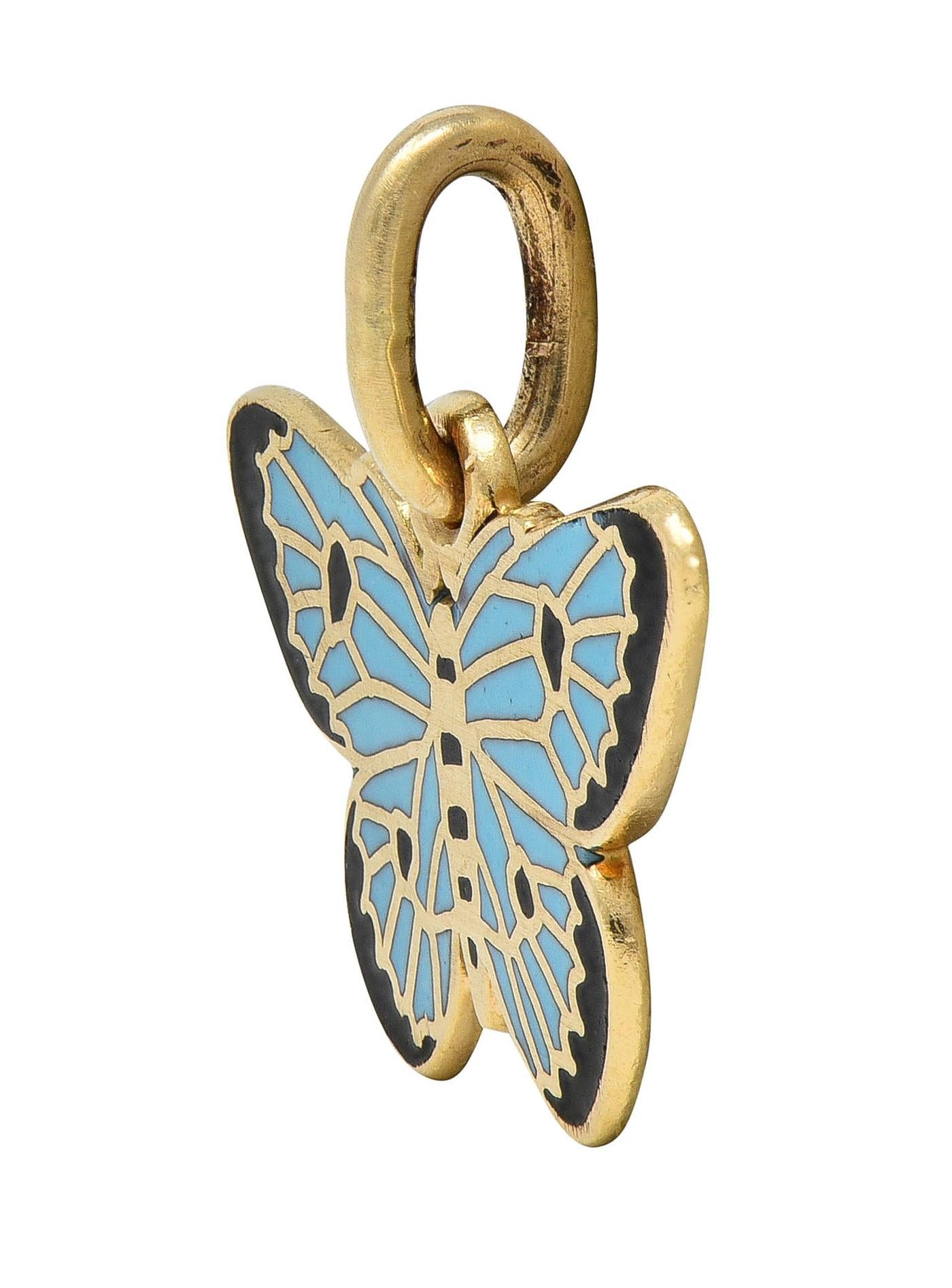 Retro 1940's 14 Karat Yellow Gold Blue Black Enamel Vintage Butterfly Charm