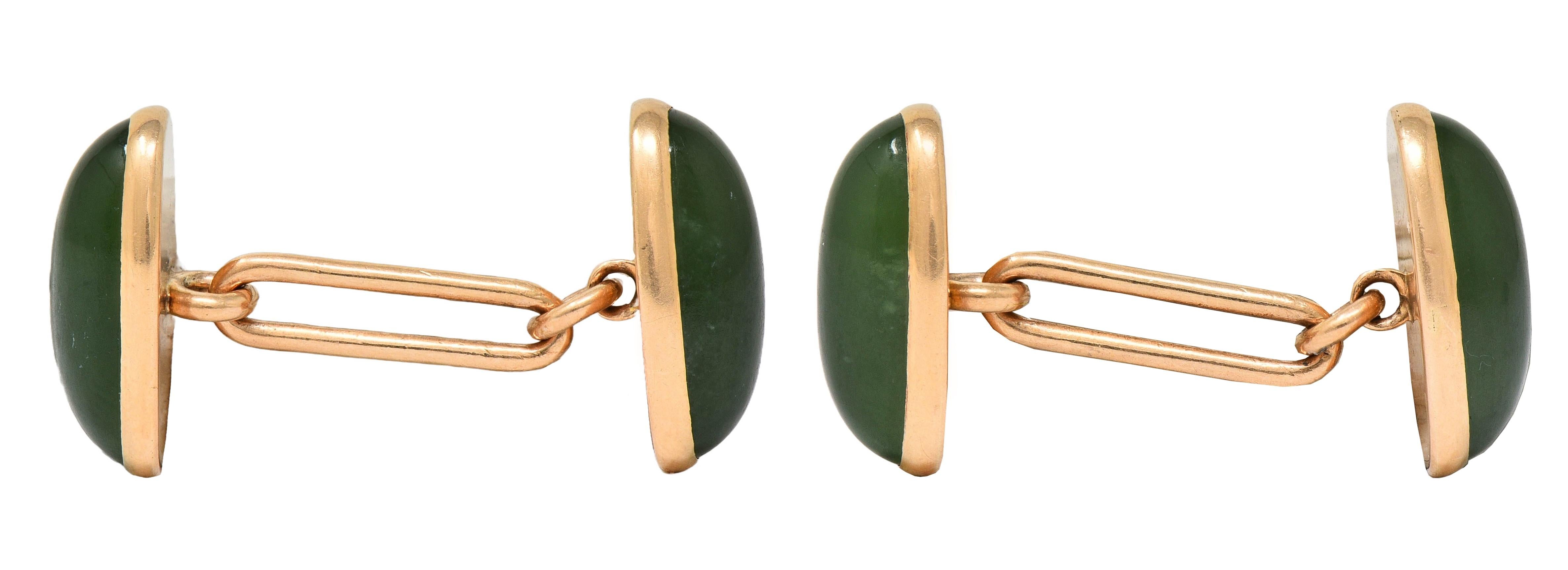 Victorian Jadeite Jade 14 Karat Yellow Gold Antique Cufflinks